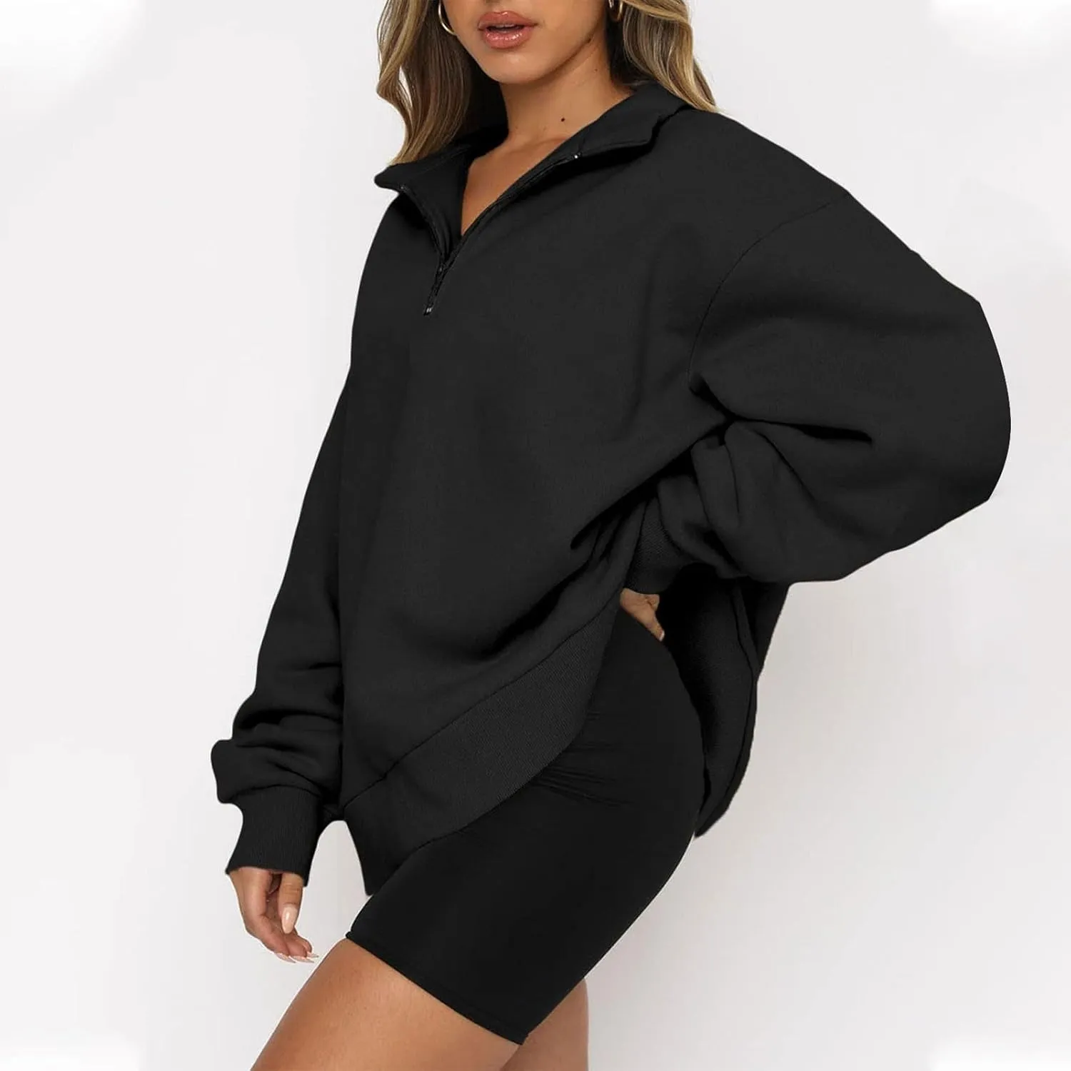 1/4 Zip Pullover Women Drop Shoulder Fleece Oversized Sweatshirt Baggy Comfy Warm Fall Winter Outfits Y2k Streetwear
