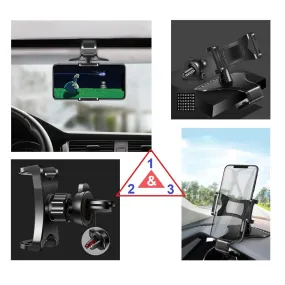 3 in 1 Car GPS Smartphone Holder: Dashboard / Visor Clamp   AC Grid Clip for Sharp Luna S - Black