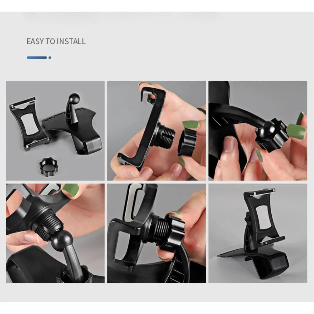 3 in 1 Car GPS Smartphone Holder: Dashboard / Visor Clamp   AC Grid Clip for Sharp Luna S - Black