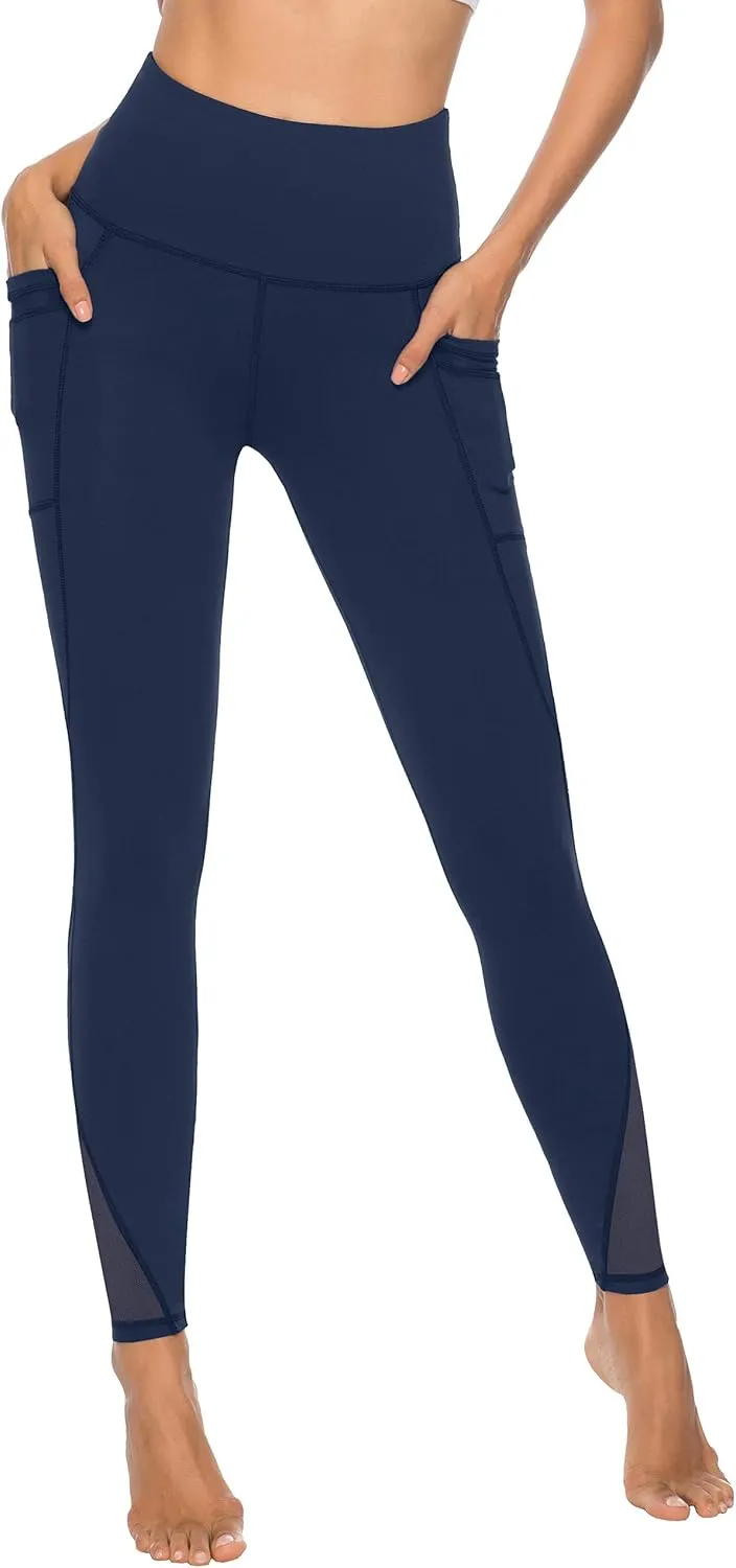 AFITNE Women’s High Waist Mesh Yoga Leggings with Side Pockets, Tummy Control Workout Squat-Proof Yoga Pants