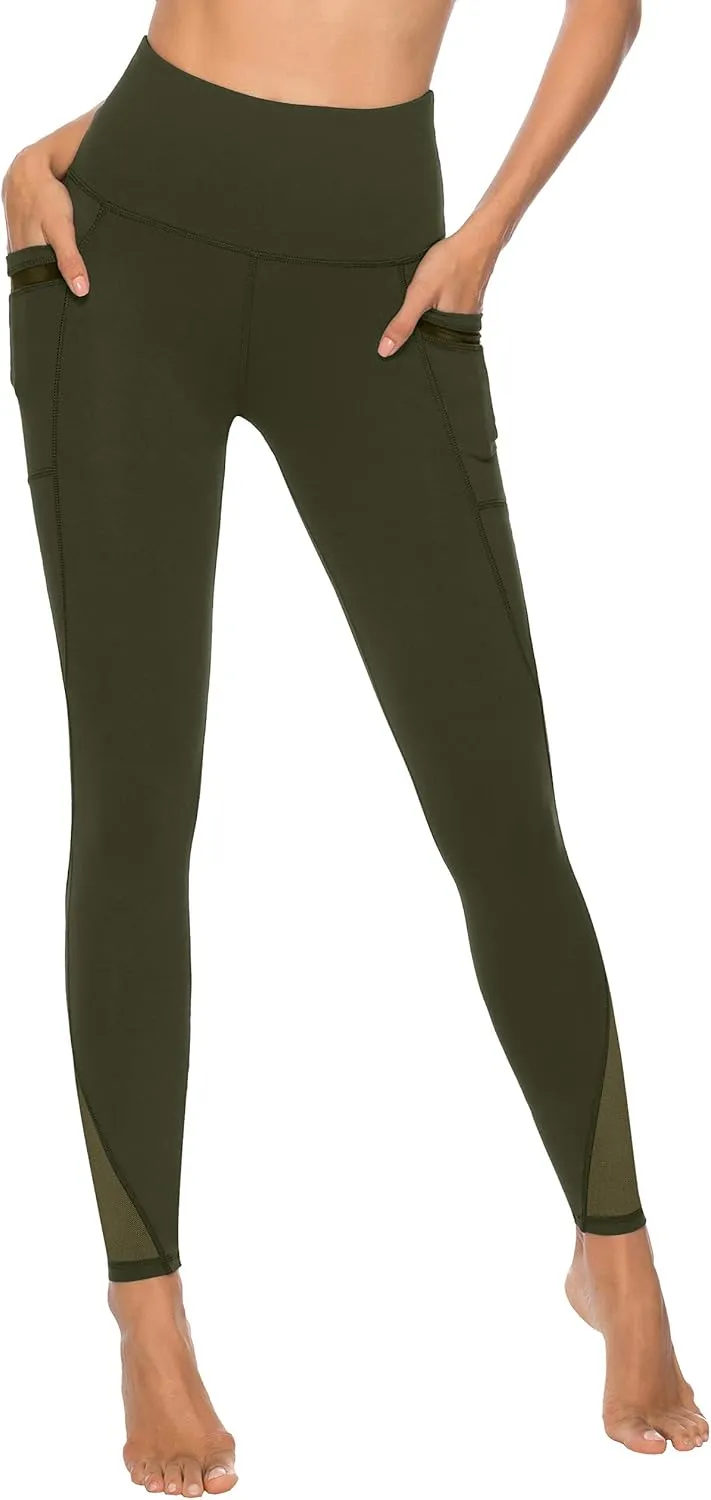 AFITNE Women’s High Waist Mesh Yoga Leggings with Side Pockets, Tummy Control Workout Squat-Proof Yoga Pants