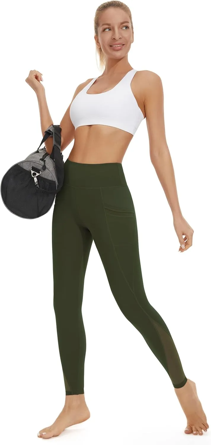 AFITNE Women’s High Waist Mesh Yoga Leggings with Side Pockets, Tummy Control Workout Squat-Proof Yoga Pants