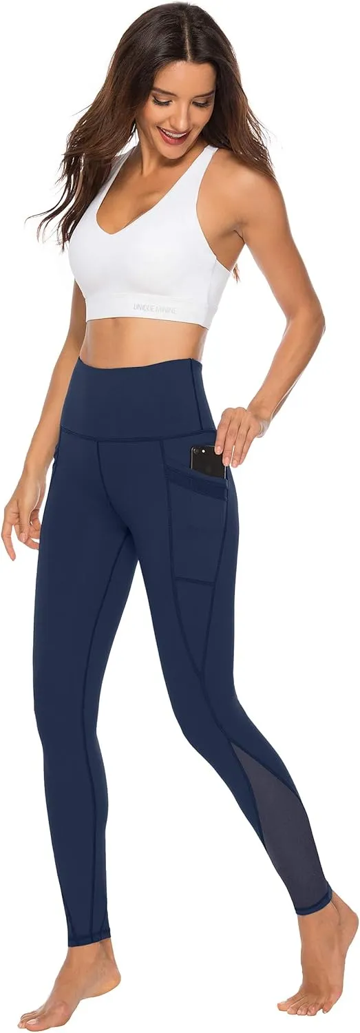 AFITNE Women’s High Waist Mesh Yoga Leggings with Side Pockets, Tummy Control Workout Squat-Proof Yoga Pants