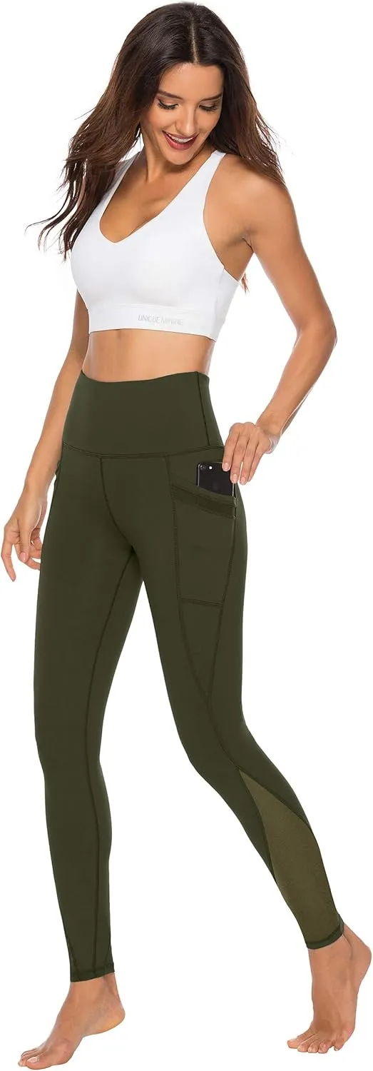 AFITNE Women’s High Waist Mesh Yoga Leggings with Side Pockets, Tummy Control Workout Squat-Proof Yoga Pants
