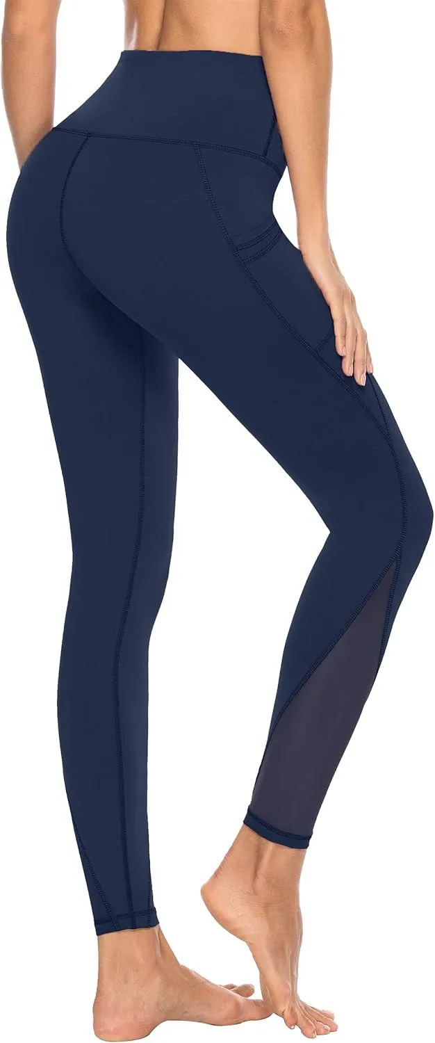 AFITNE Women’s High Waist Mesh Yoga Leggings with Side Pockets, Tummy Control Workout Squat-Proof Yoga Pants