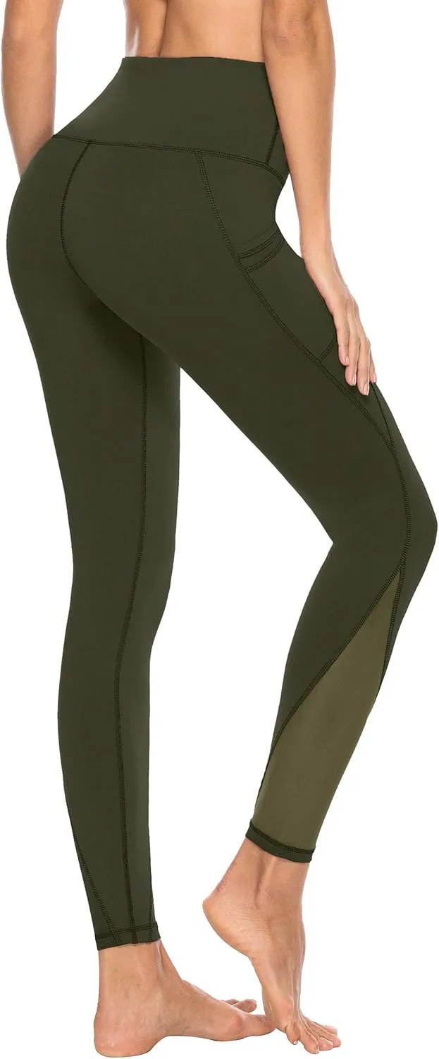 AFITNE Women’s High Waist Mesh Yoga Leggings with Side Pockets, Tummy Control Workout Squat-Proof Yoga Pants