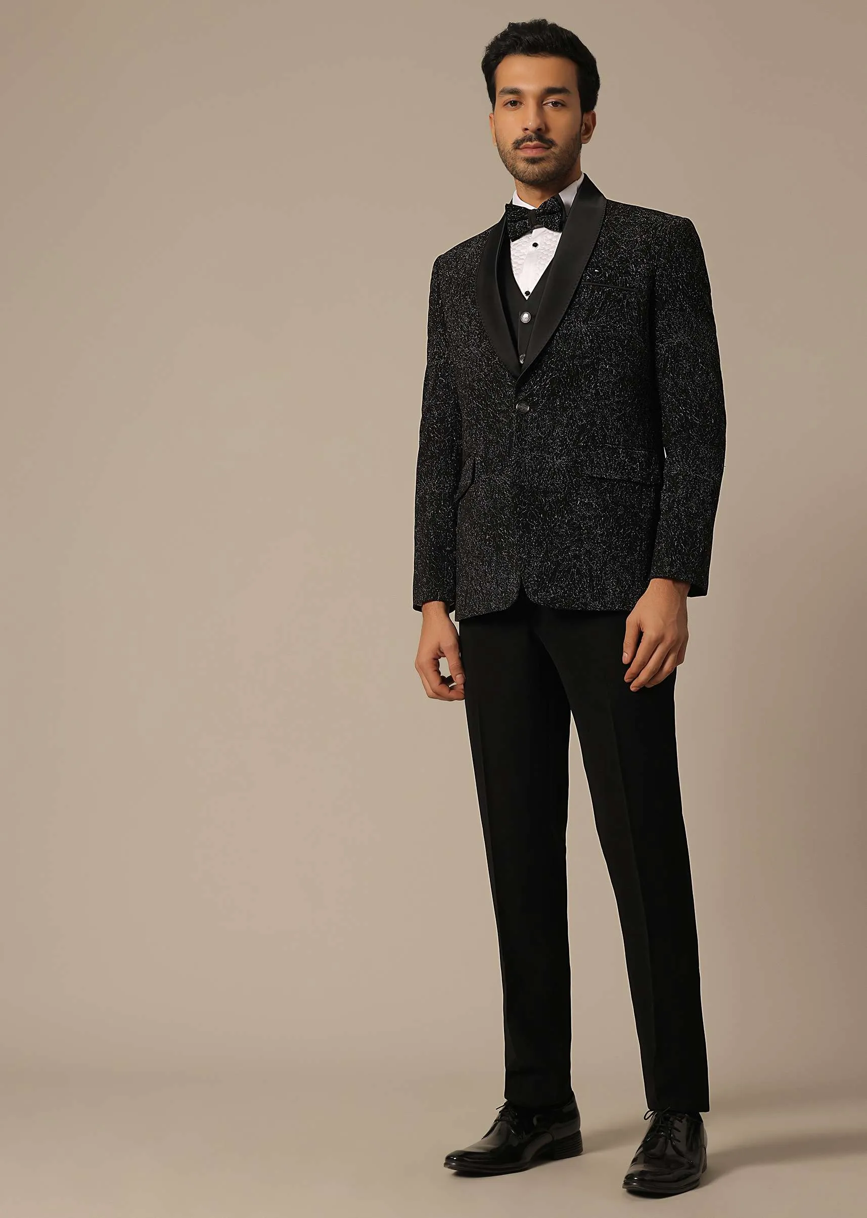 Black Blazer Set With Cutwork Detail