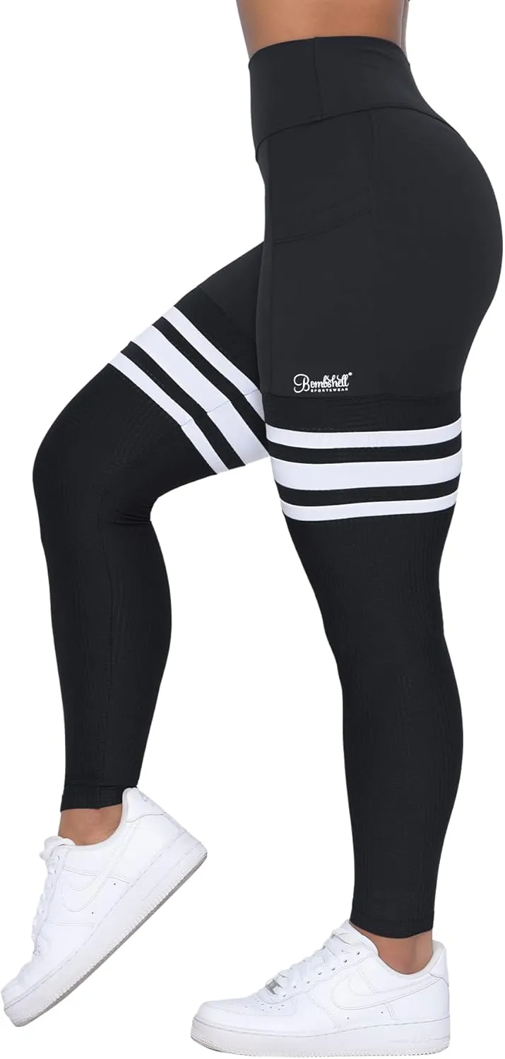Bombshell Sportswear Perform Thigh High Leggings for Women with Pockets, Workout Running Yoga Leggings