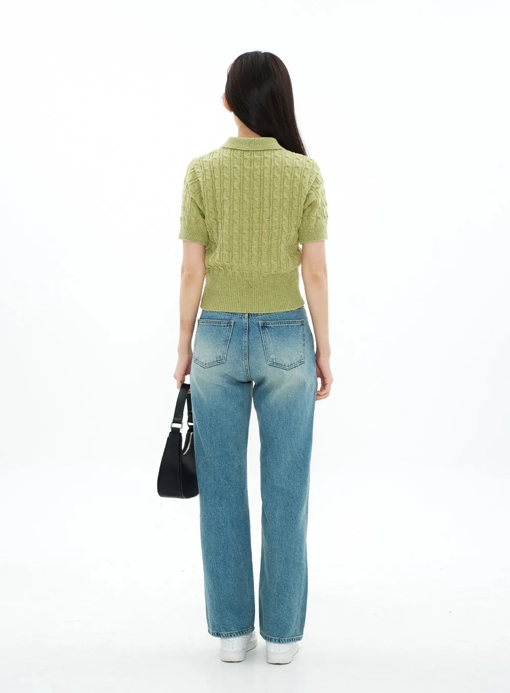 Cable Knit Collared Short-sleeve Sweater CA01