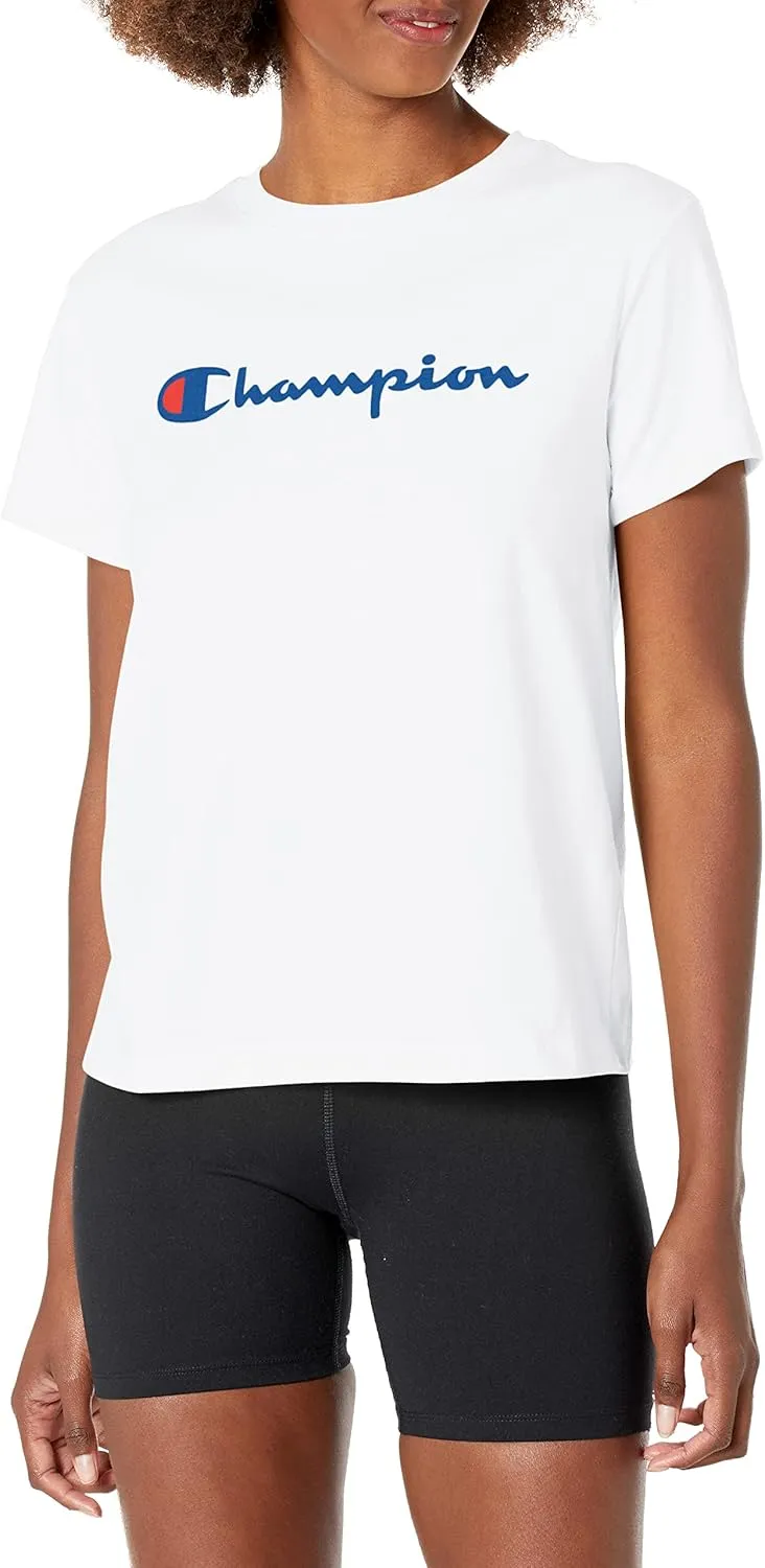 Champion Women's T-shirt, Classic Short Sleeve T-shirt, Lightweight Tee for Women, Script Logo (Plus Size Available)