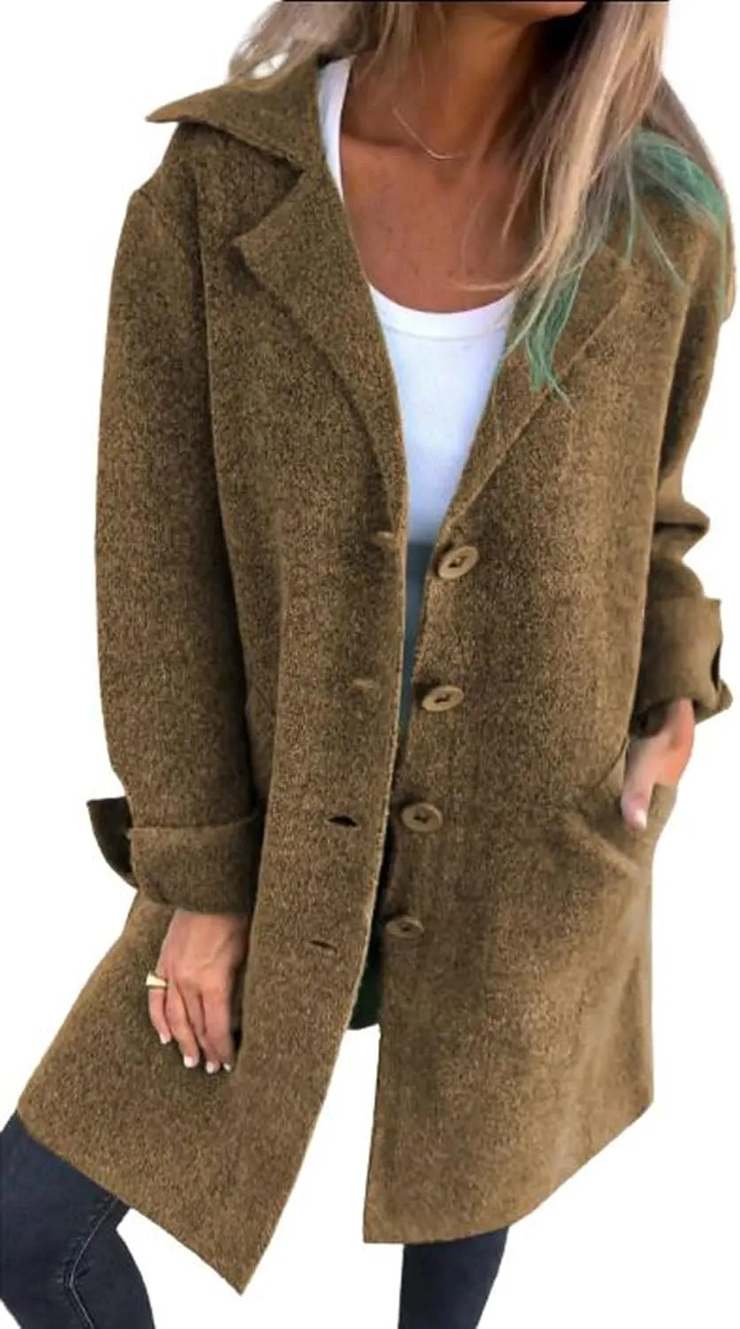 CHARTOU Women Long Cardigan Notched Collar Button Down Loose Fit Knit Blazer Sweater Jacket