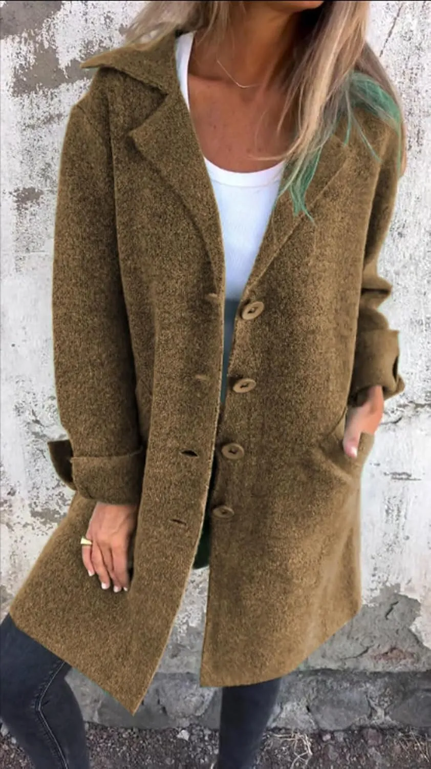 CHARTOU Women Long Cardigan Notched Collar Button Down Loose Fit Knit Blazer Sweater Jacket