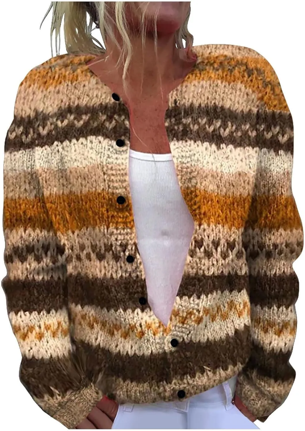Christmas Sweater for Women Cute Xmas Floral Printed Cardigans Sweaters Open Front Button Down Casual Knitted Outerwear