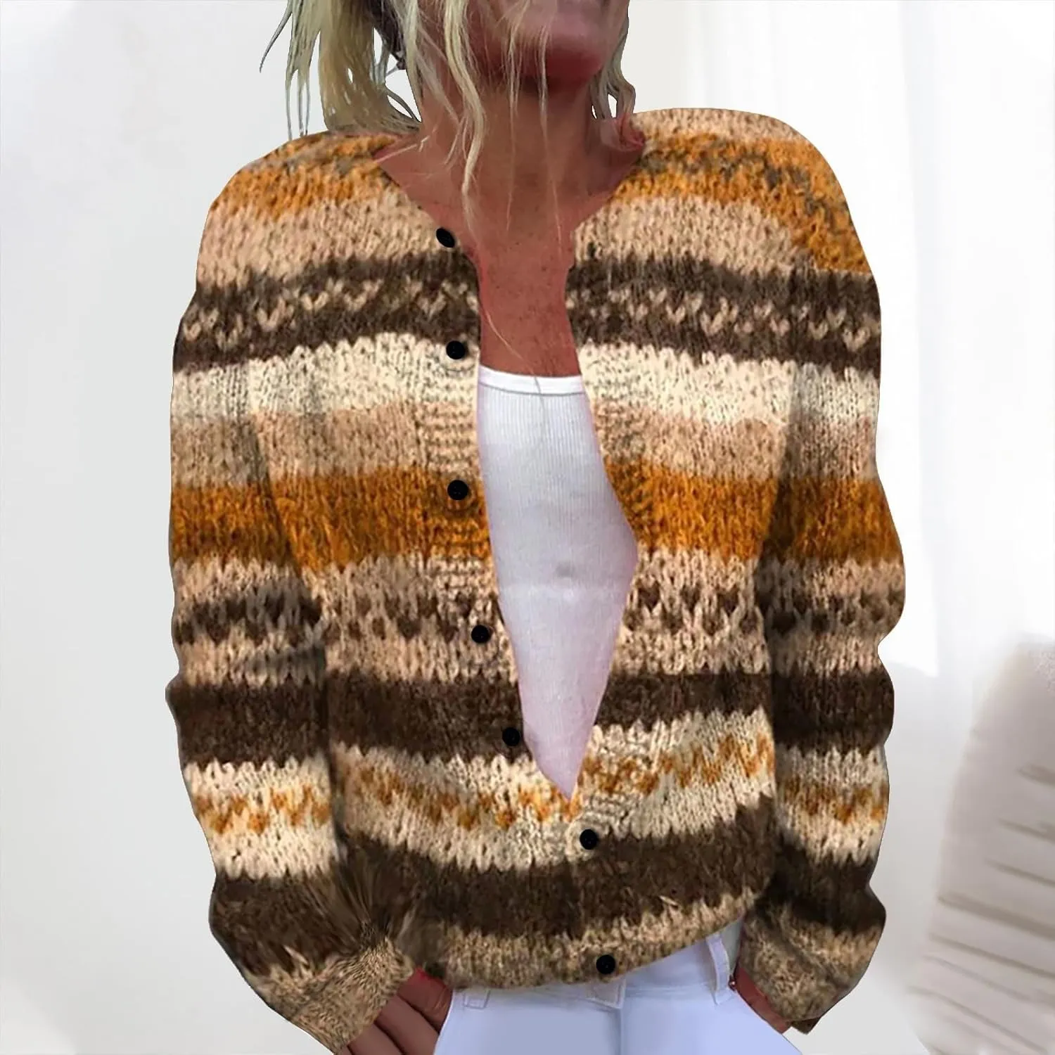 Christmas Sweater for Women Cute Xmas Floral Printed Cardigans Sweaters Open Front Button Down Casual Knitted Outerwear