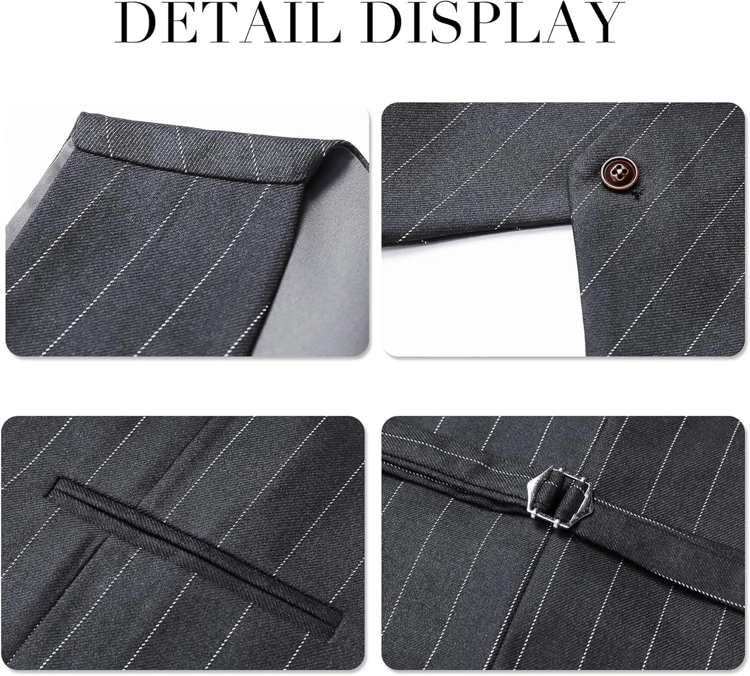Cloudstyle Mens 3 Piece Stripe Suit Set Center Vent 2 Button Tux Blazer Jacket Vest Trousers