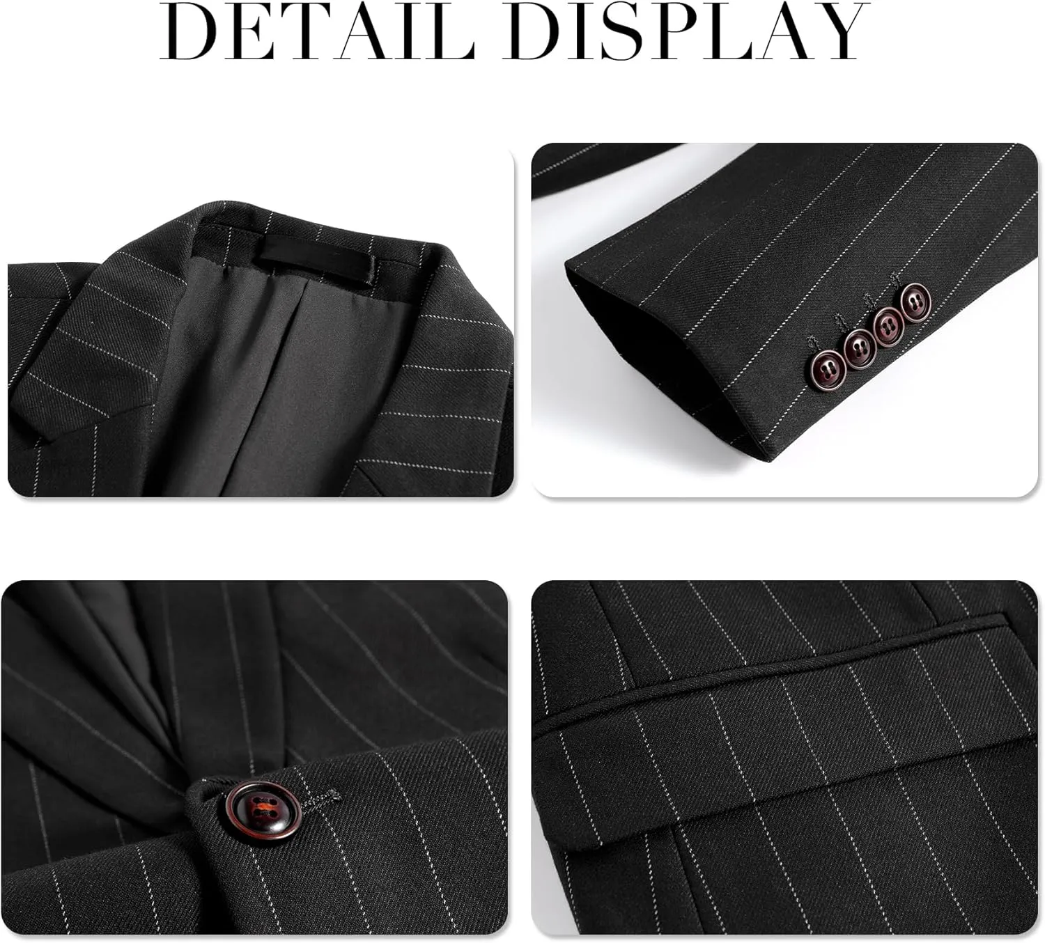 Cloudstyle Mens 3 Piece Stripe Suit Set Center Vent 2 Button Tux Blazer Jacket Vest Trousers