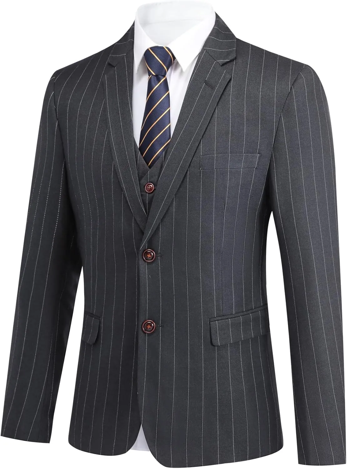 Cloudstyle Mens 3 Piece Stripe Suit Set Center Vent 2 Button Tux Blazer Jacket Vest Trousers