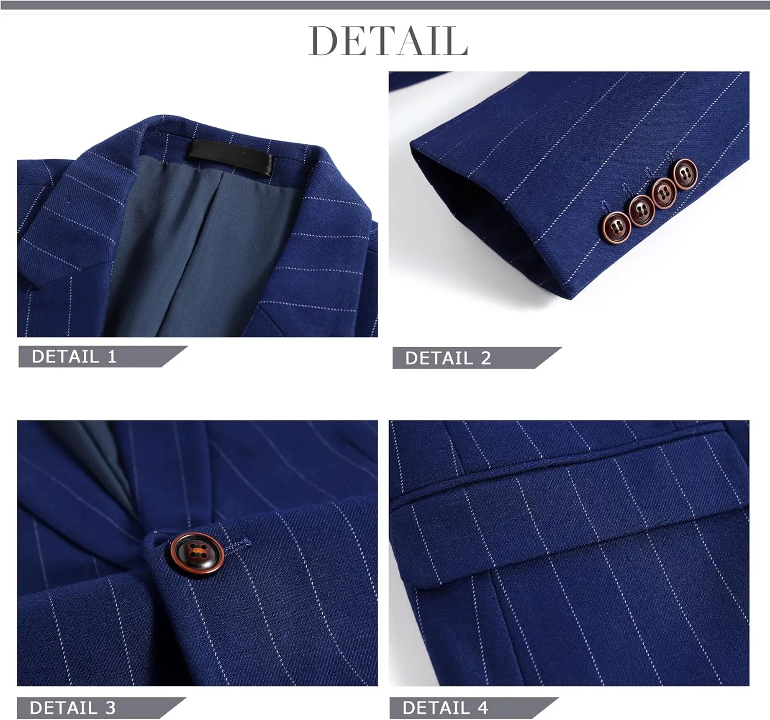 Cloudstyle Mens 3 Piece Stripe Suit Set Center Vent 2 Button Tux Blazer Jacket Vest Trousers