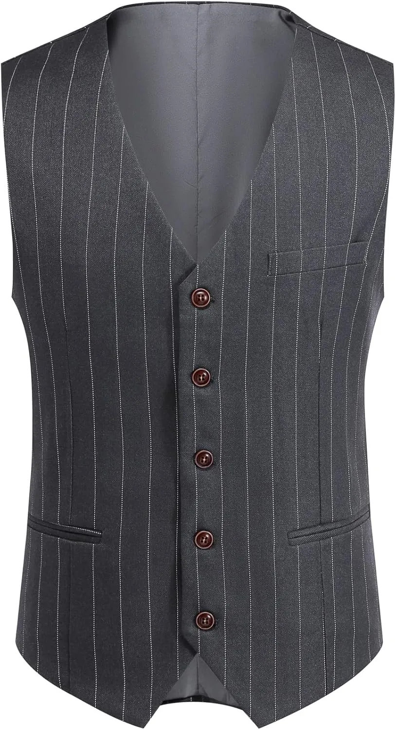 Cloudstyle Mens 3 Piece Stripe Suit Set Center Vent 2 Button Tux Blazer Jacket Vest Trousers