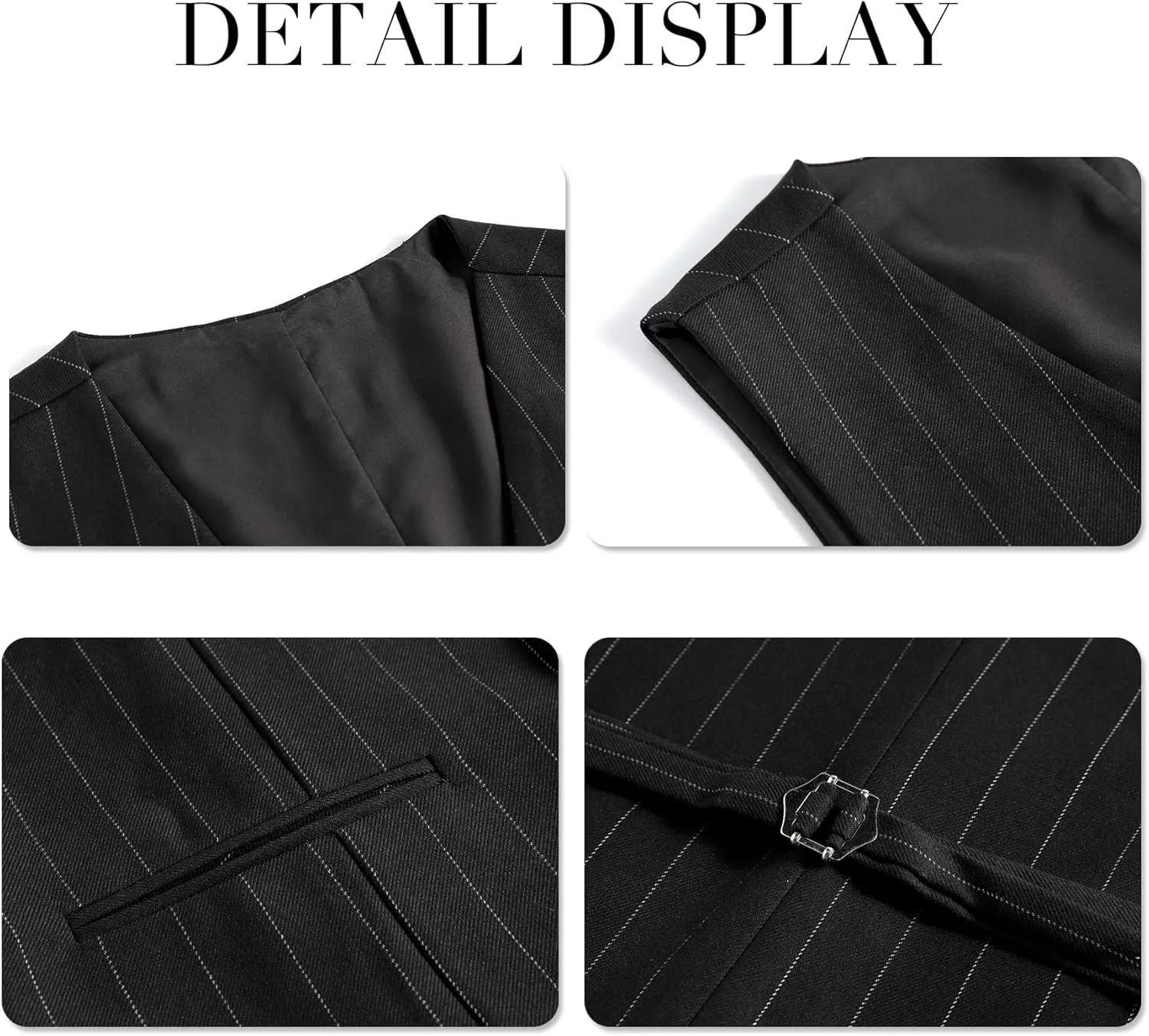 Cloudstyle Mens 3 Piece Stripe Suit Set Center Vent 2 Button Tux Blazer Jacket Vest Trousers