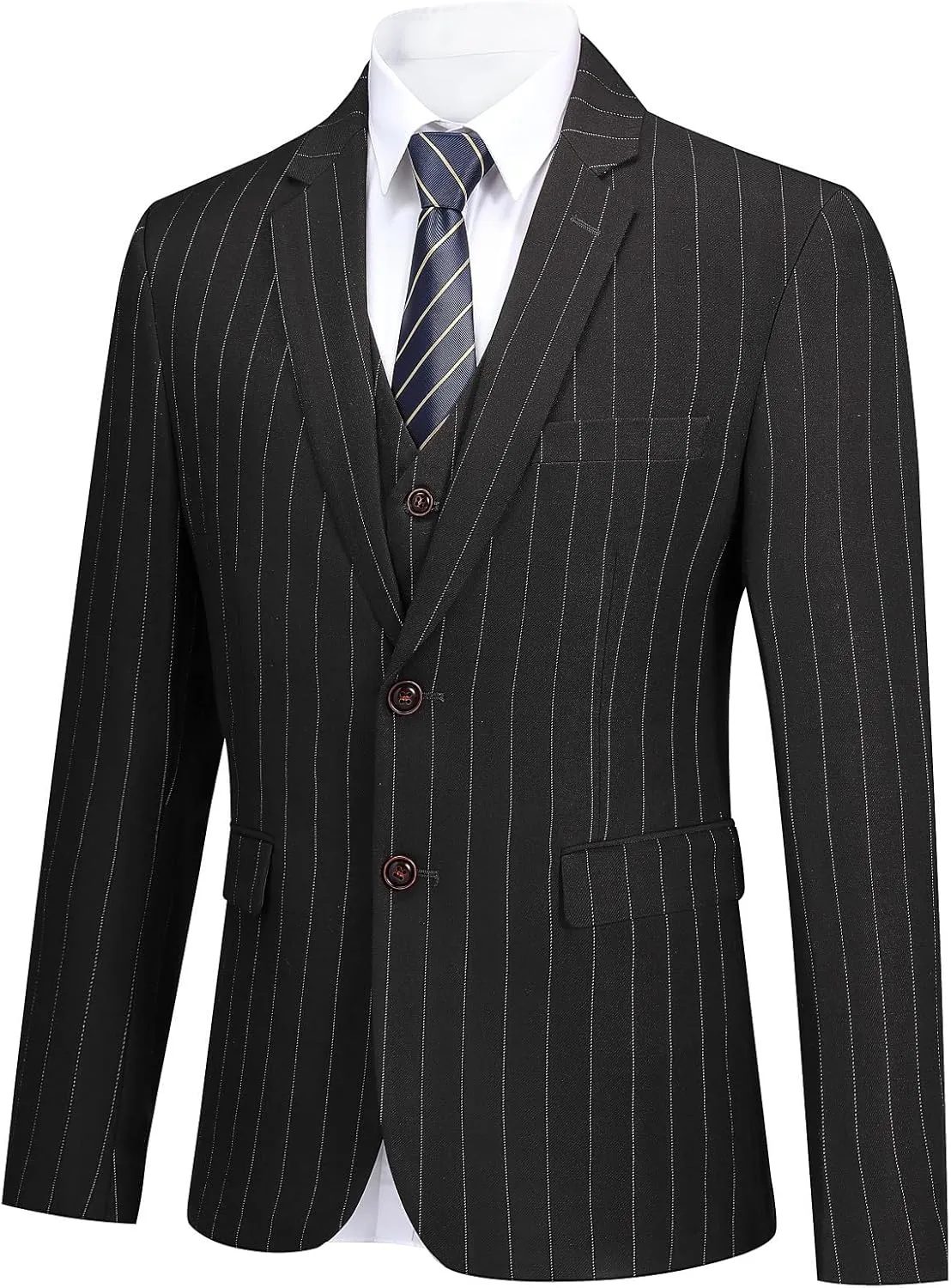 Cloudstyle Mens 3 Piece Stripe Suit Set Center Vent 2 Button Tux Blazer Jacket Vest Trousers