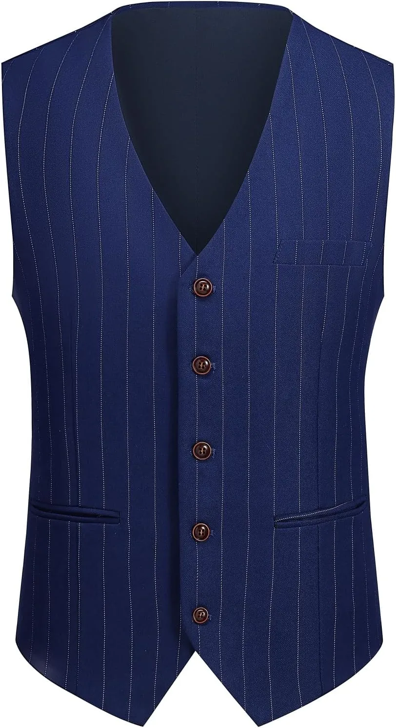 Cloudstyle Mens 3 Piece Stripe Suit Set Center Vent 2 Button Tux Blazer Jacket Vest Trousers