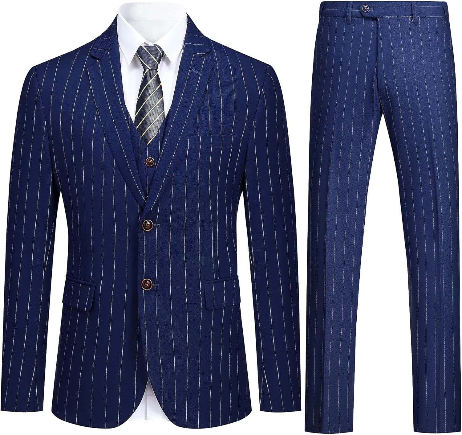 Cloudstyle Mens 3 Piece Stripe Suit Set Center Vent 2 Button Tux Blazer Jacket Vest Trousers