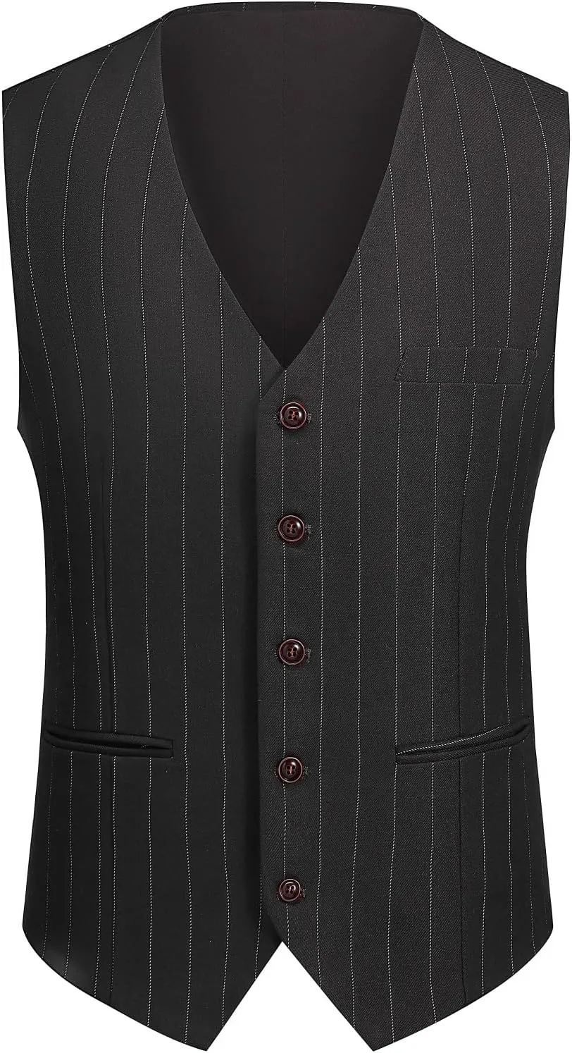Cloudstyle Mens 3 Piece Stripe Suit Set Center Vent 2 Button Tux Blazer Jacket Vest Trousers