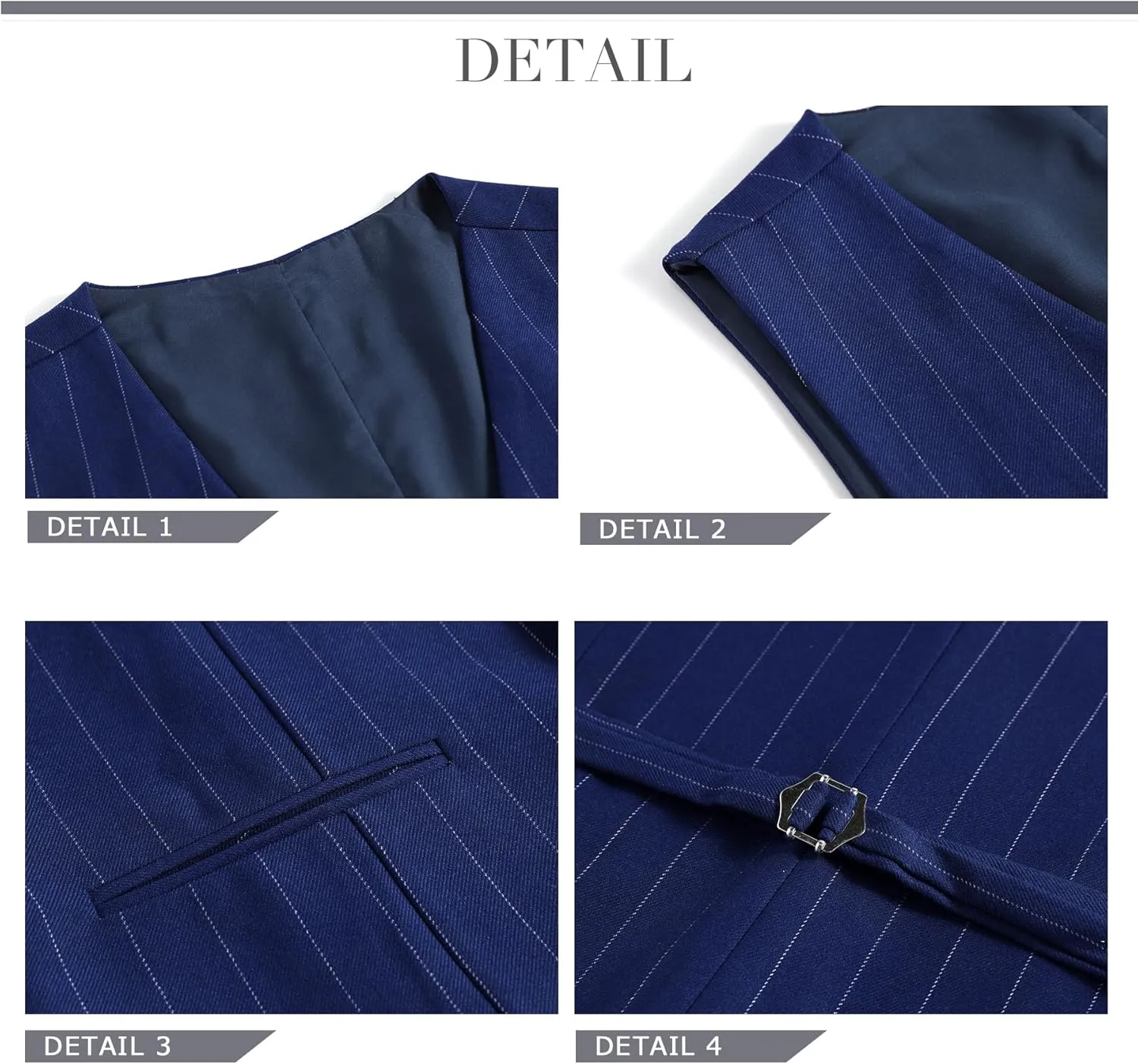 Cloudstyle Mens 3 Piece Stripe Suit Set Center Vent 2 Button Tux Blazer Jacket Vest Trousers