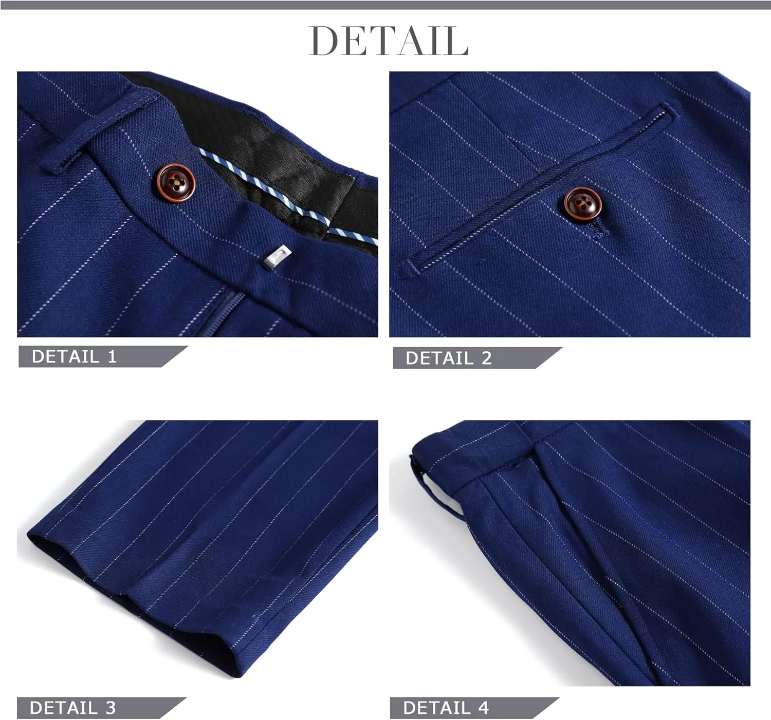 Cloudstyle Mens 3 Piece Stripe Suit Set Center Vent 2 Button Tux Blazer Jacket Vest Trousers