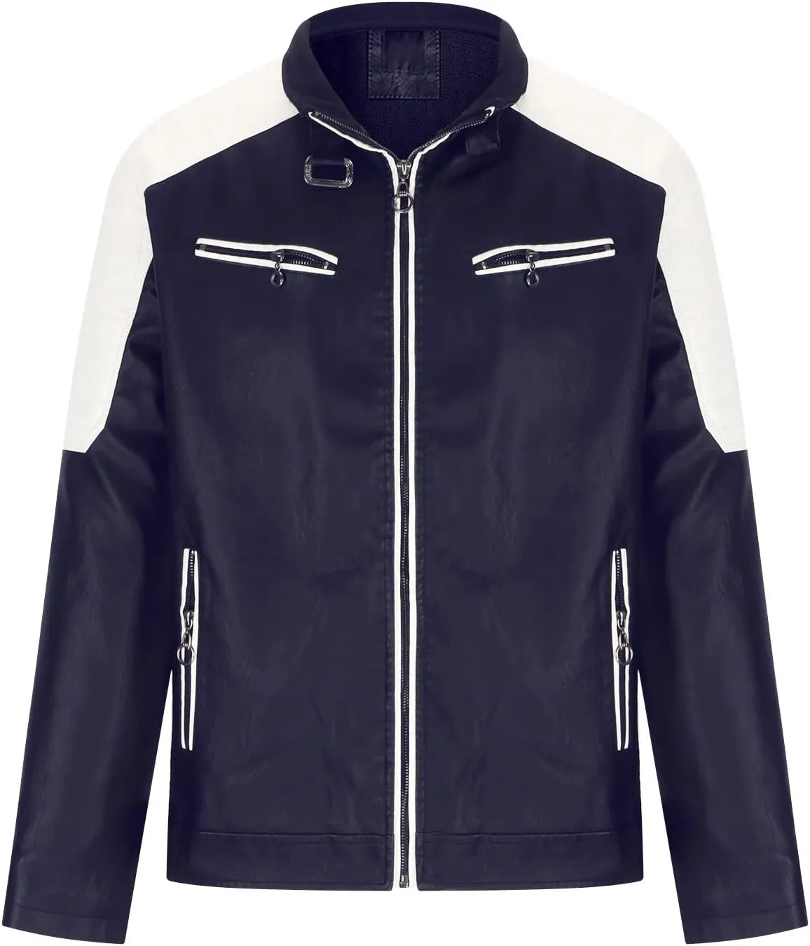 Faux Leather Jacket Men Slim Fit Racer Motorcycle Jackets Moto Coats Trendy Color Block Bomber Jacket