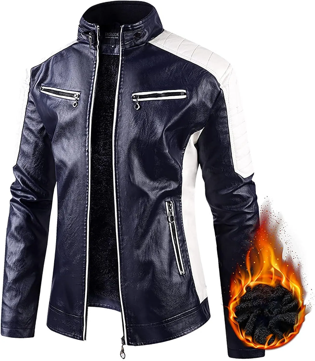 Faux Leather Jacket Men Slim Fit Racer Motorcycle Jackets Moto Coats Trendy Color Block Bomber Jacket