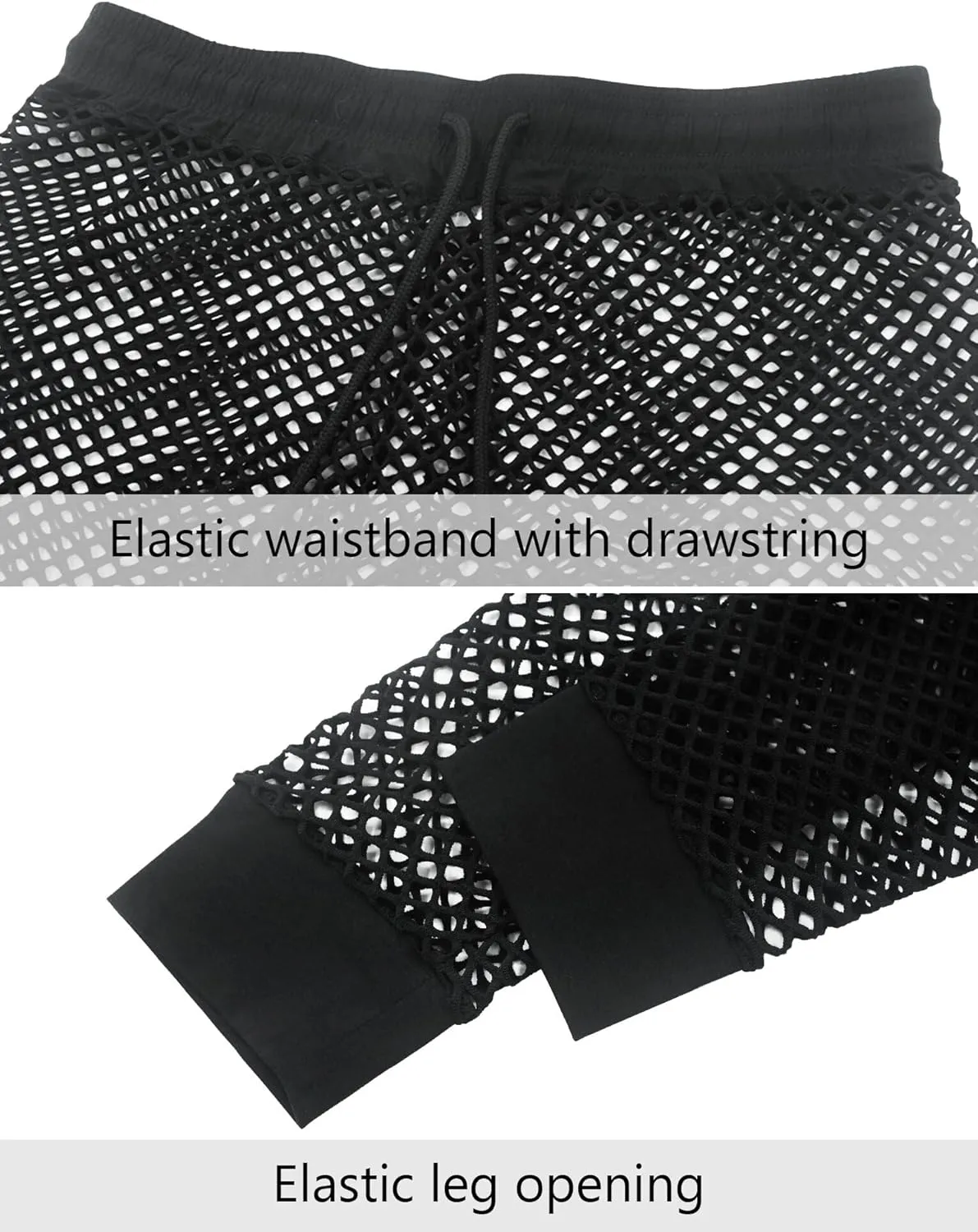 FEOYA Men Mesh Workout Leggings Fishnet Muscle Pants See Through Sheer Tights Pants with Drawstring