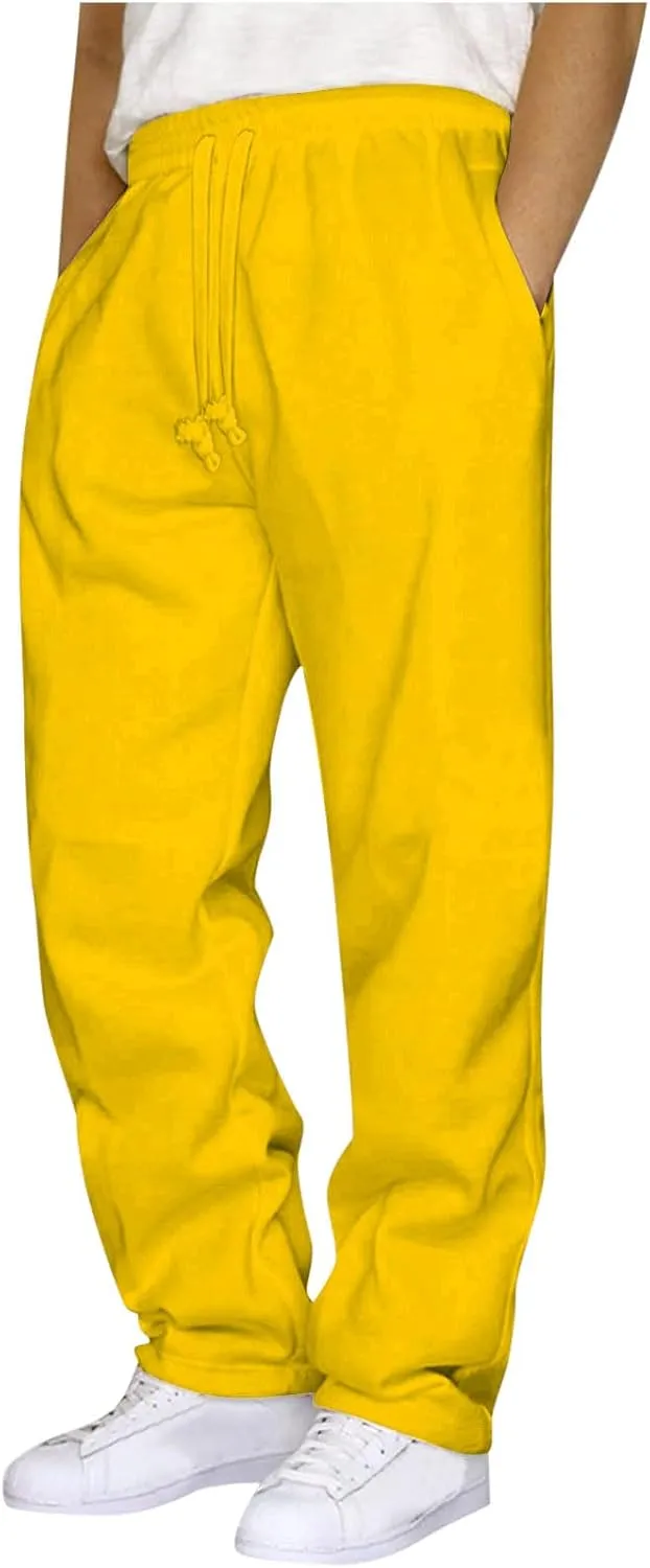 Finelylove Sweat Pants for Men Fleece Workout Joggers Pants Loose Straight Wide Leg Track Pants Solid Casual Trousers