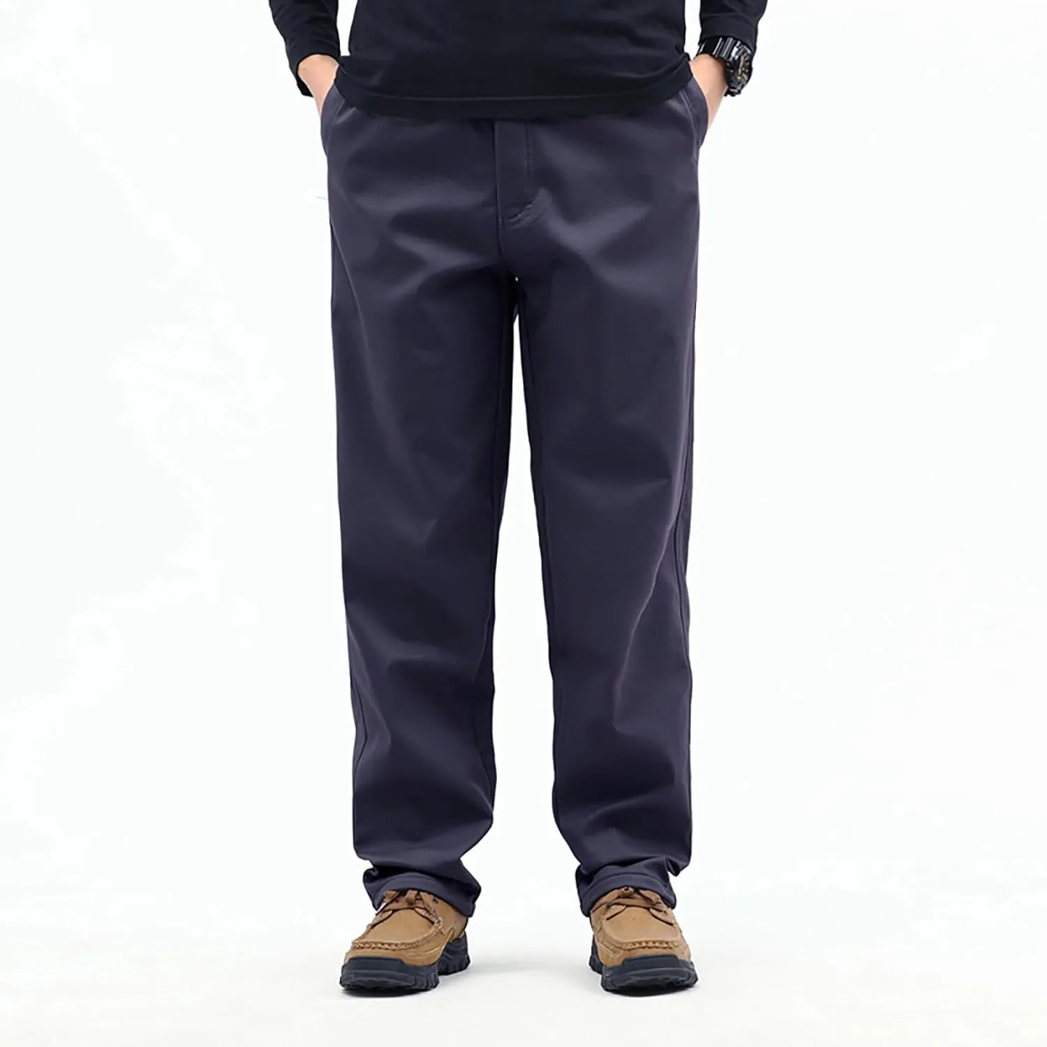 Fleece Lined Cargo Pants Men Warm Straight Leg Work Pants Plus Size Outdoor Thermal Winter Trousers with Multi Pocket