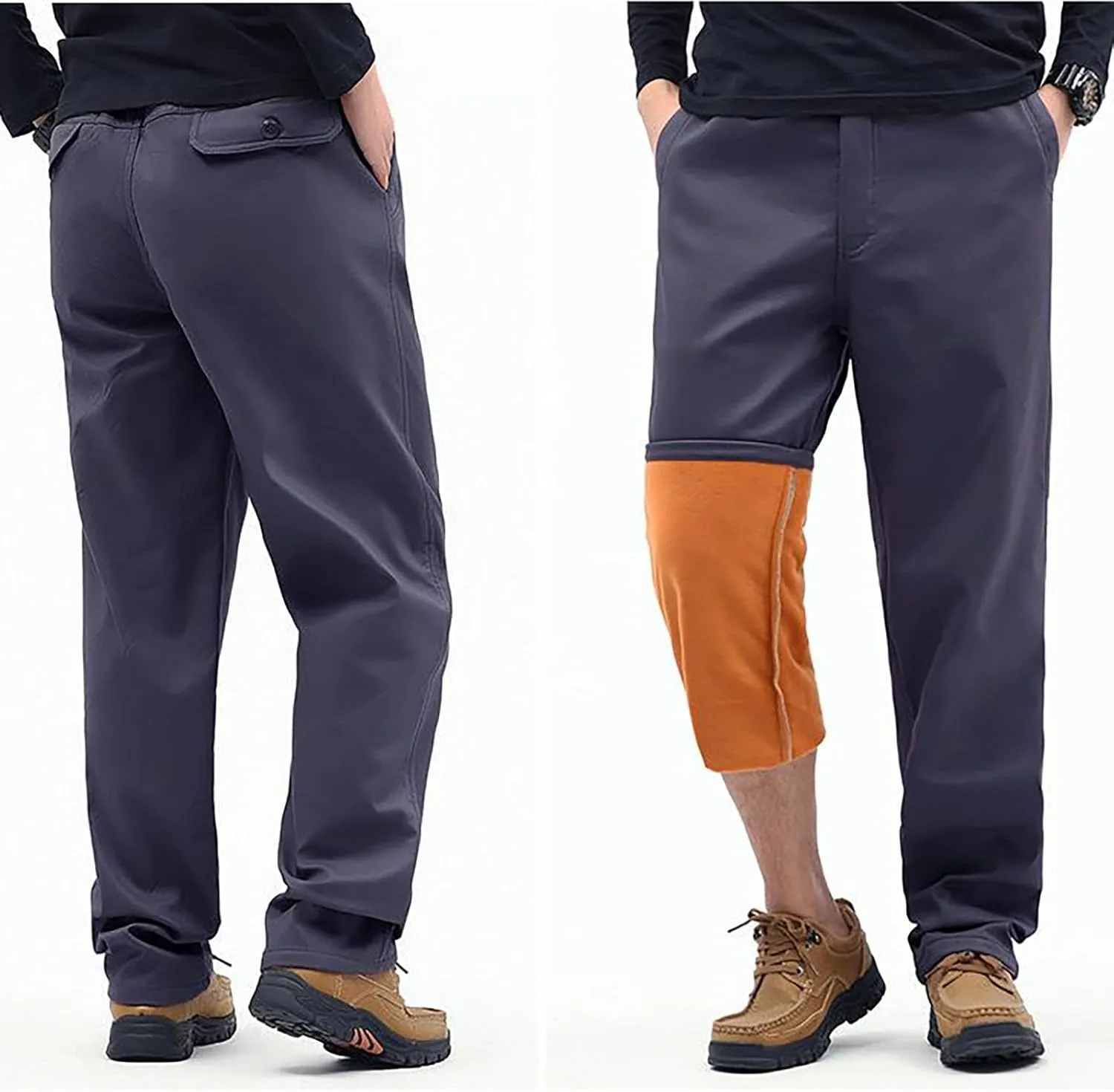 Fleece Lined Cargo Pants Men Warm Straight Leg Work Pants Plus Size Outdoor Thermal Winter Trousers with Multi Pocket