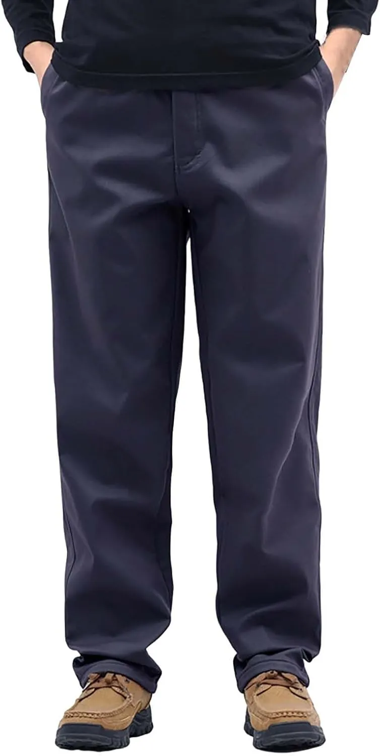Fleece Lined Cargo Pants Men Warm Straight Leg Work Pants Plus Size Outdoor Thermal Winter Trousers with Multi Pocket