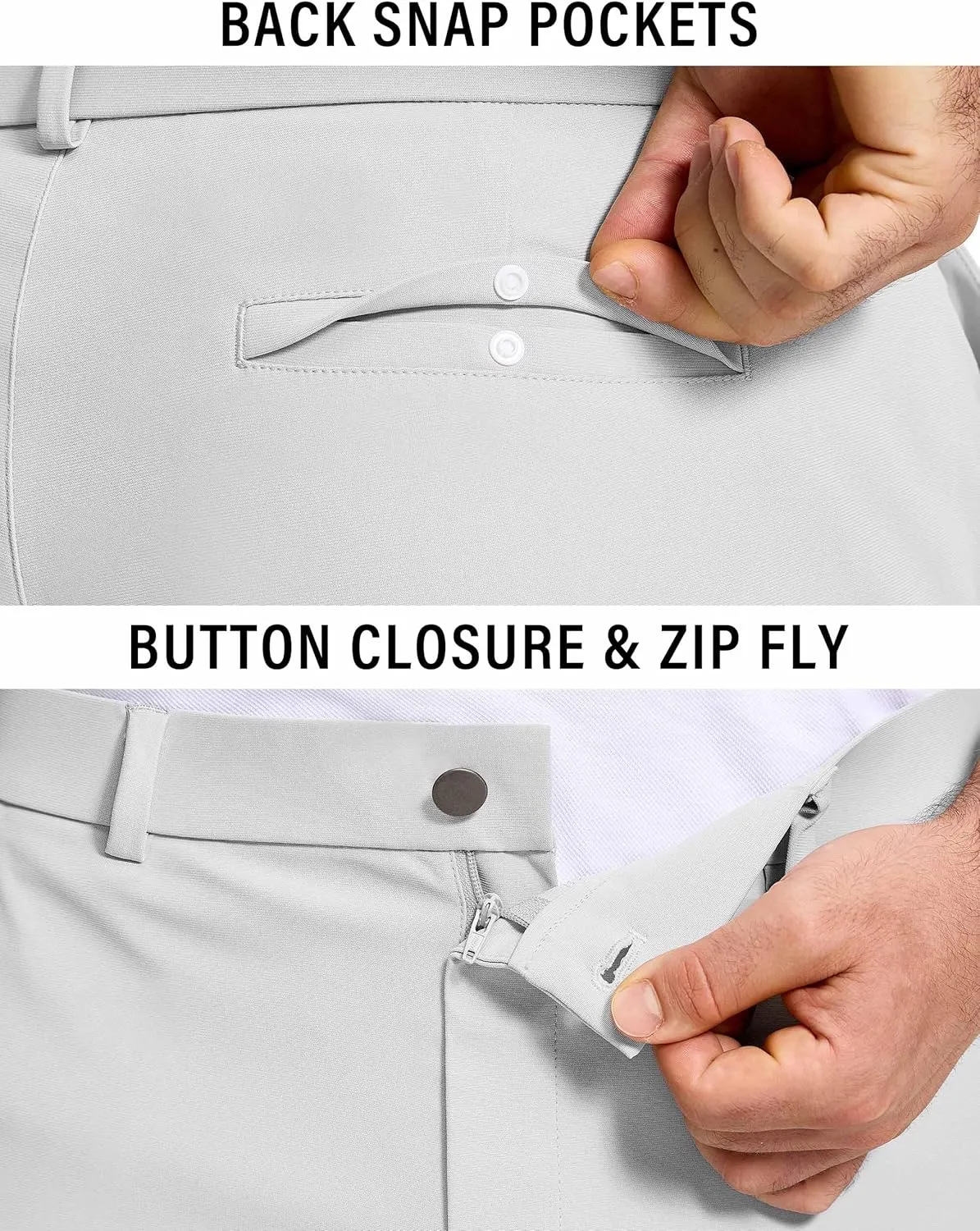 Golf Pants Men 30" 32" 34" Inseam 5 Pockets Stretch Slim Fit Lightweight Quick Dry Dress Chino Trousers