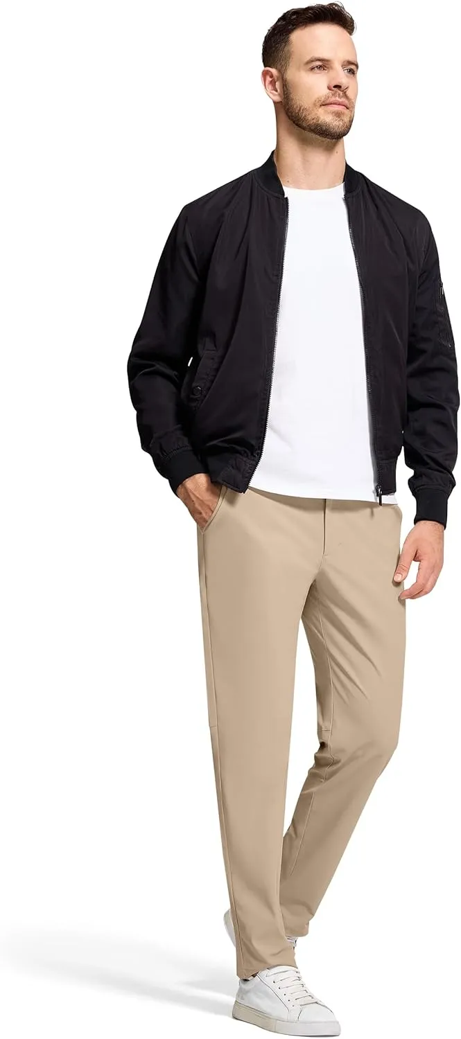 Golf Pants Men 30" 32" 34" Inseam 5 Pockets Stretch Slim Fit Lightweight Quick Dry Dress Chino Trousers