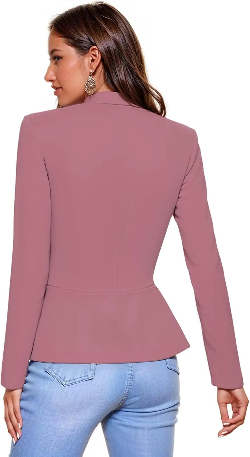 Hybrid & Company Women's Casual Work Office Elegant Open Front Premium Nylon Blazer Jacket