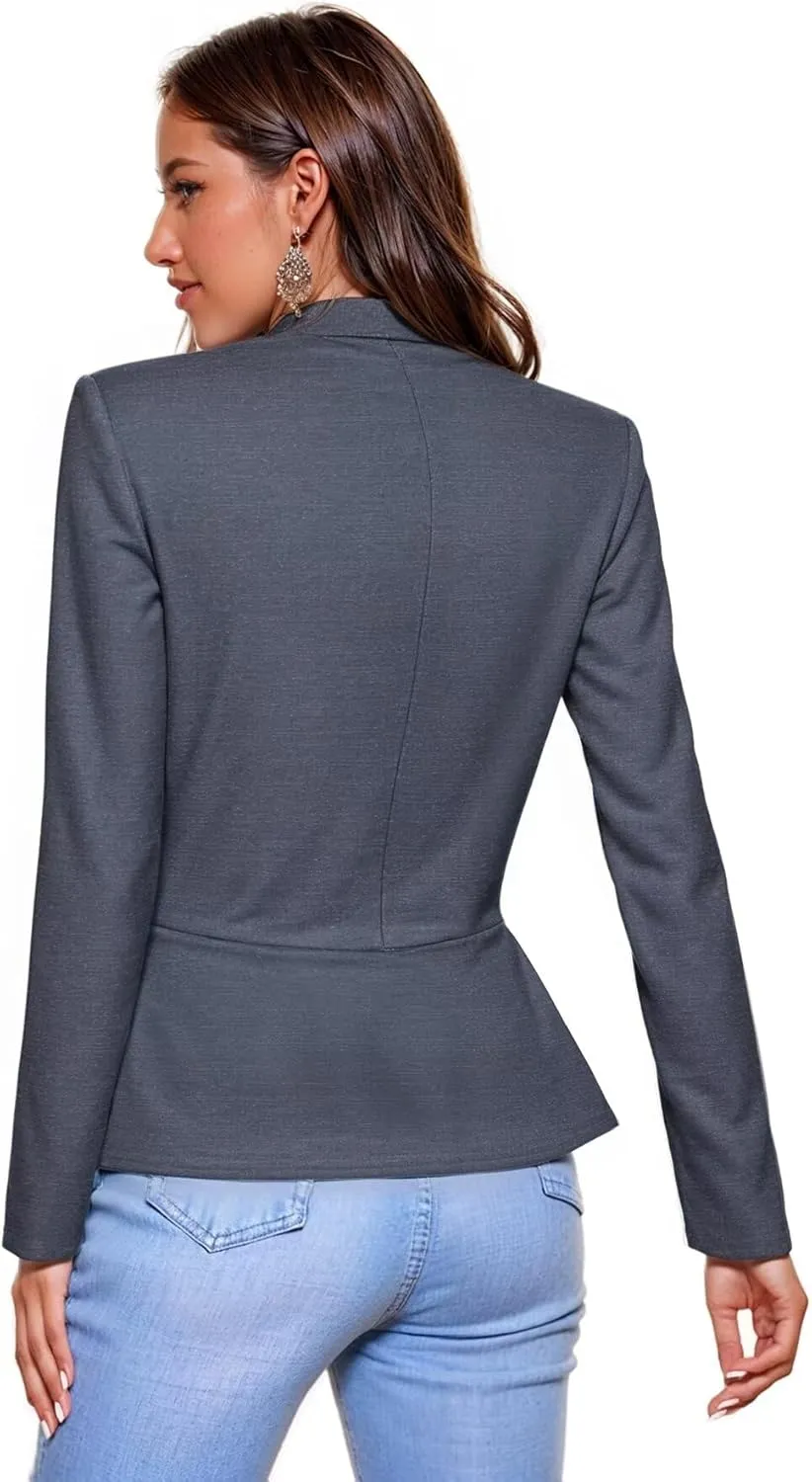 Hybrid & Company Women's Casual Work Office Elegant Open Front Premium Nylon Blazer Jacket