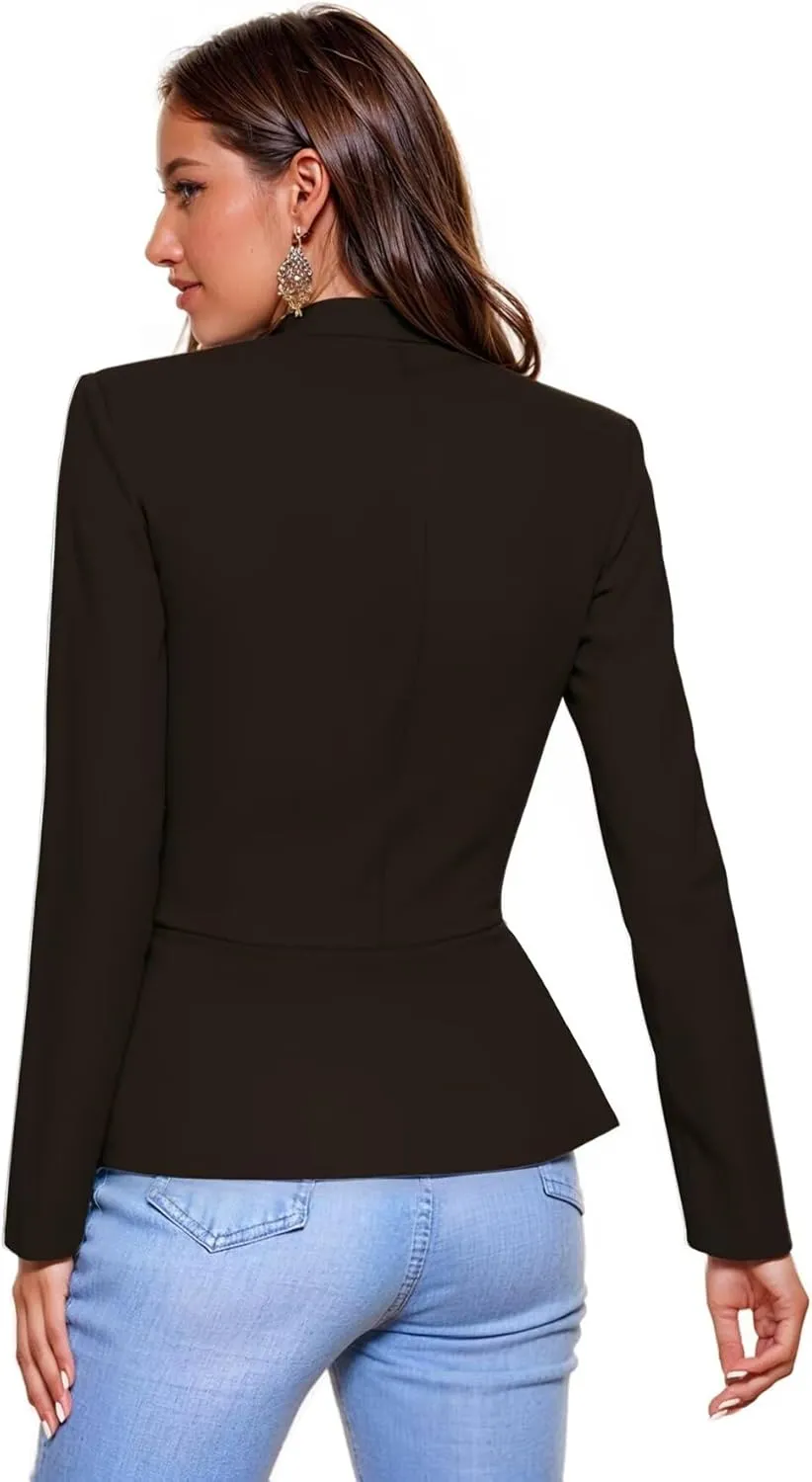 Hybrid & Company Women's Casual Work Office Elegant Open Front Premium Nylon Blazer Jacket