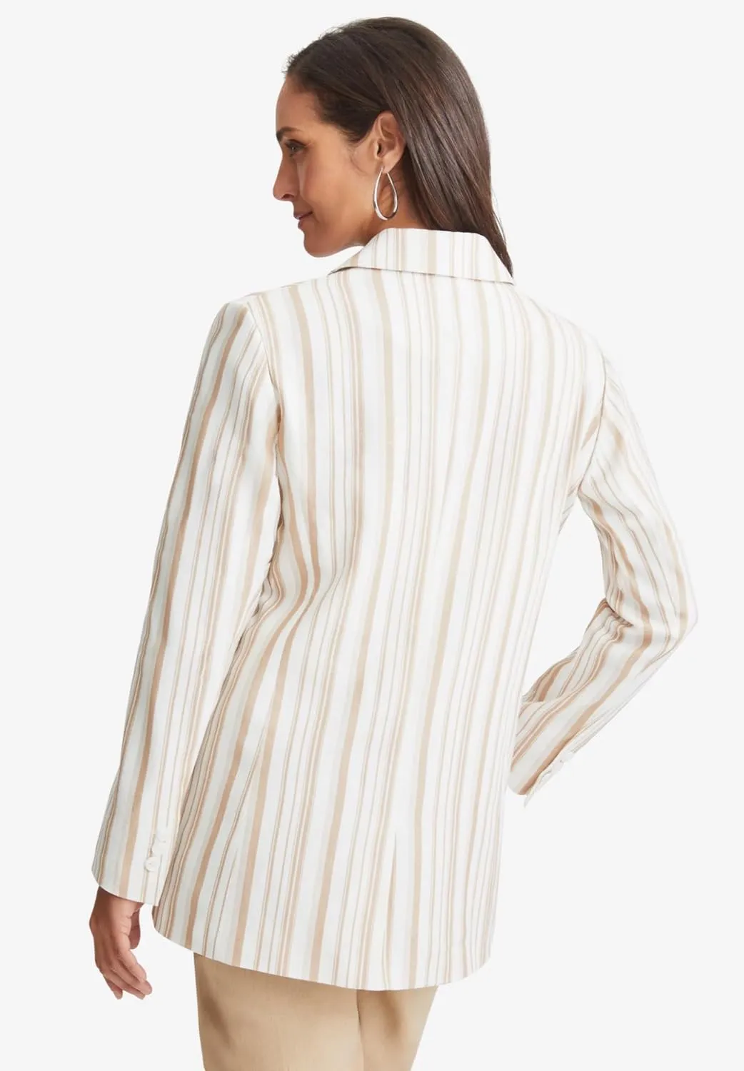 Jessica London Women's Plus Size Casual Long Sleeve Linen Blazer Jacket with Pockets