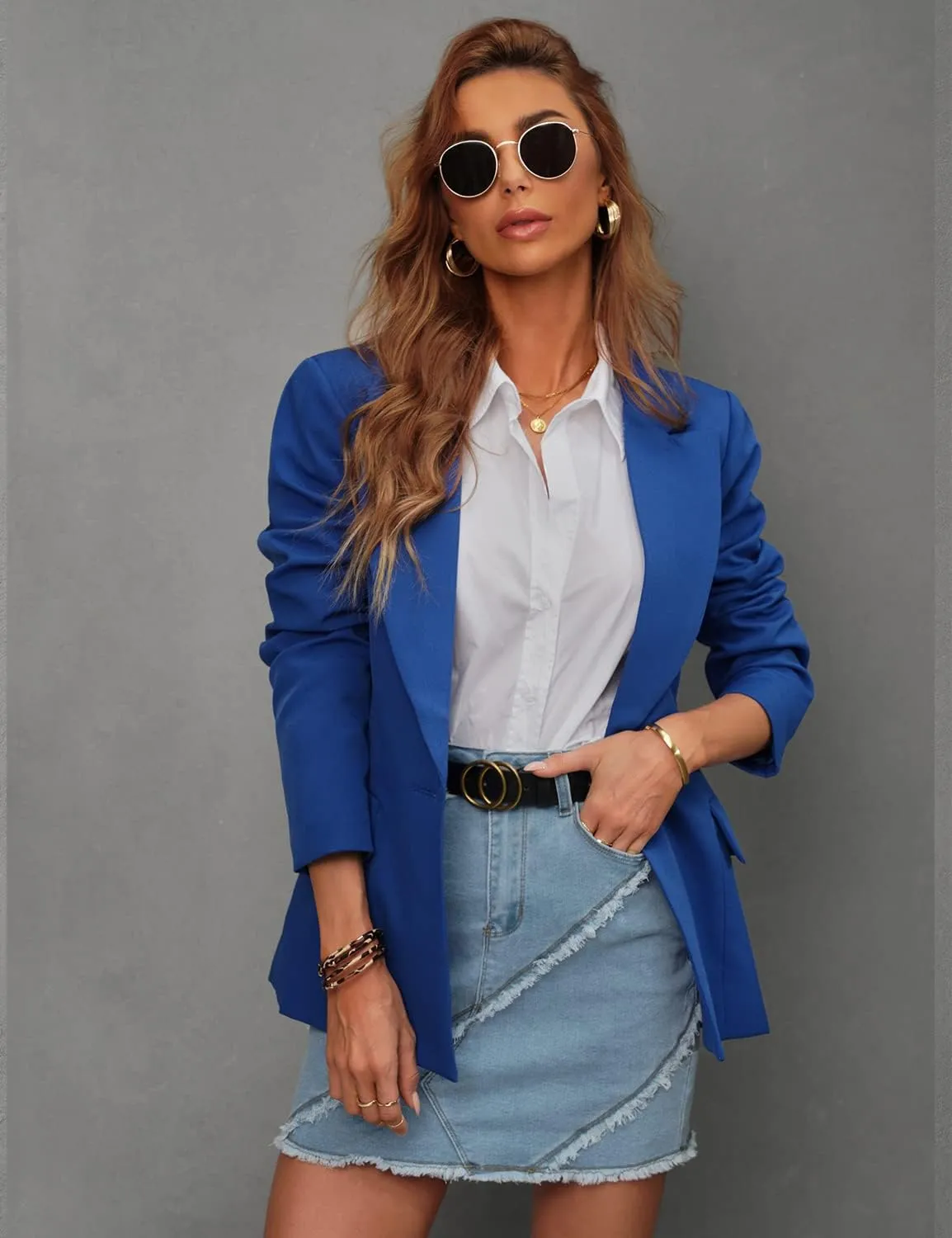 luvamia Women's Casual Long Sleeve Lapel Button Slim Work Office Blazer Jacket