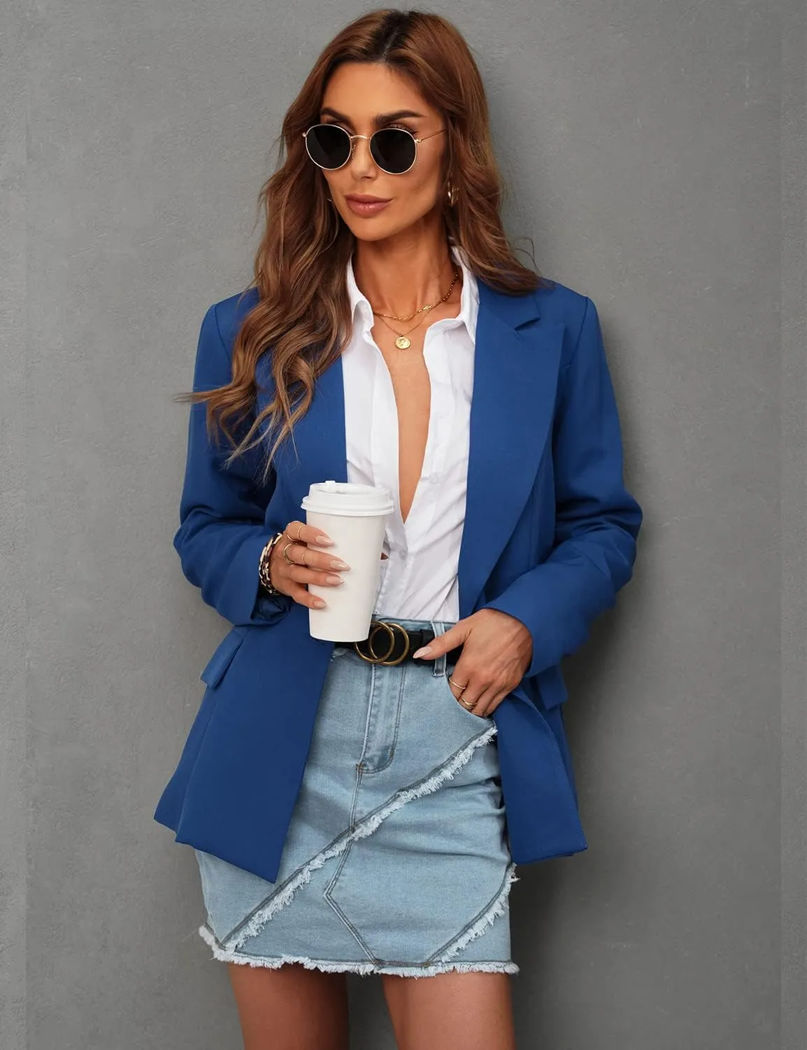 luvamia Women's Casual Long Sleeve Lapel Button Slim Work Office Blazer Jacket