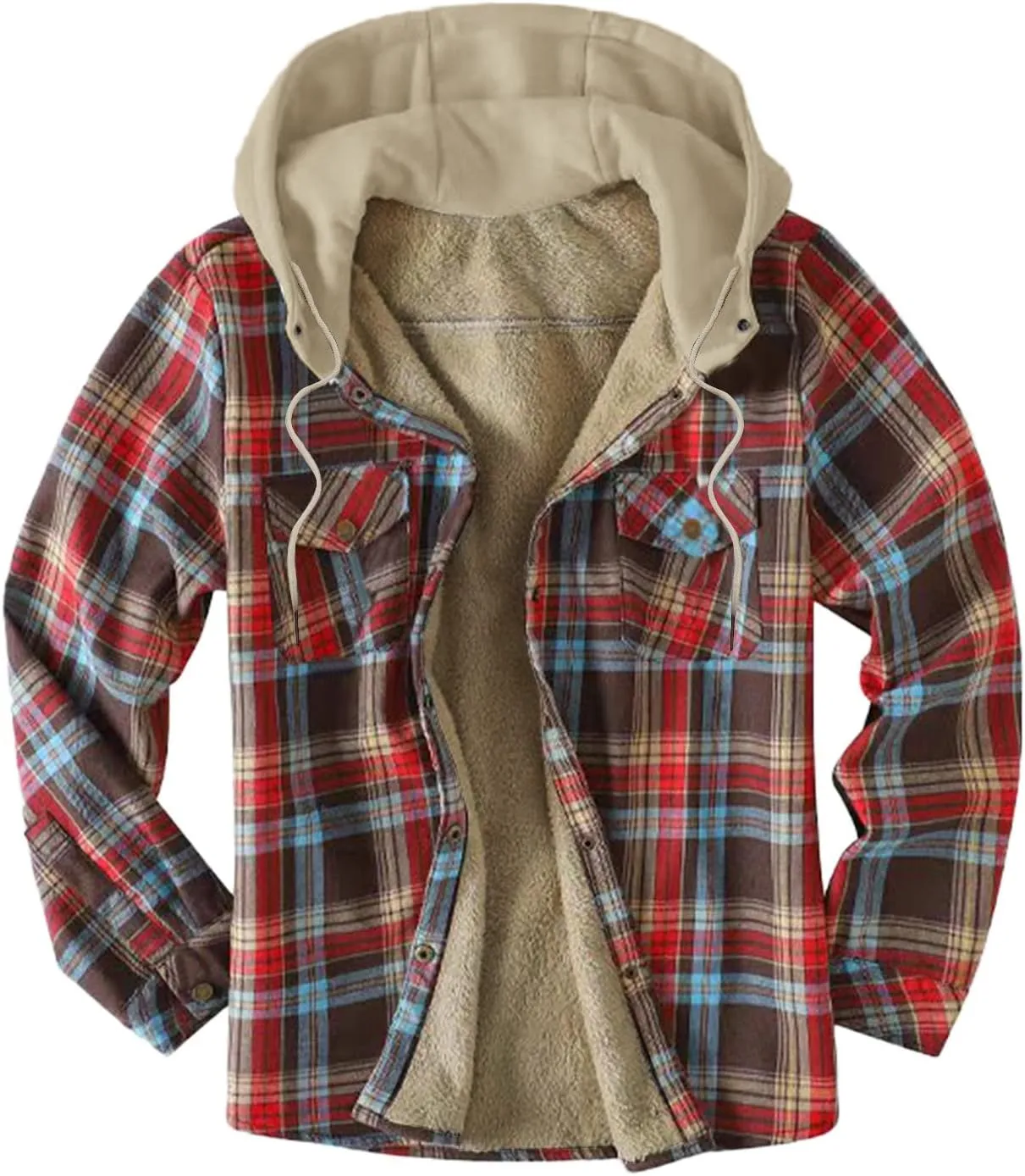 Men Casual Sherpa Fleece Lined Plaid Flannel Shirts Jackets Heavyweight Thermal Button Up Winter Warm Work Coat Outwear