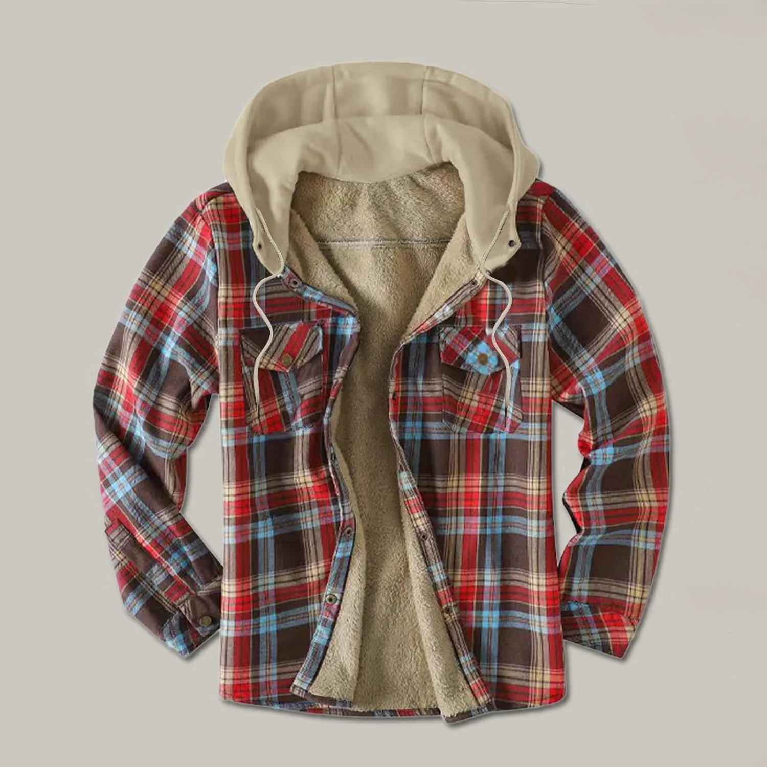Men Casual Sherpa Fleece Lined Plaid Flannel Shirts Jackets Heavyweight Thermal Button Up Winter Warm Work Coat Outwear