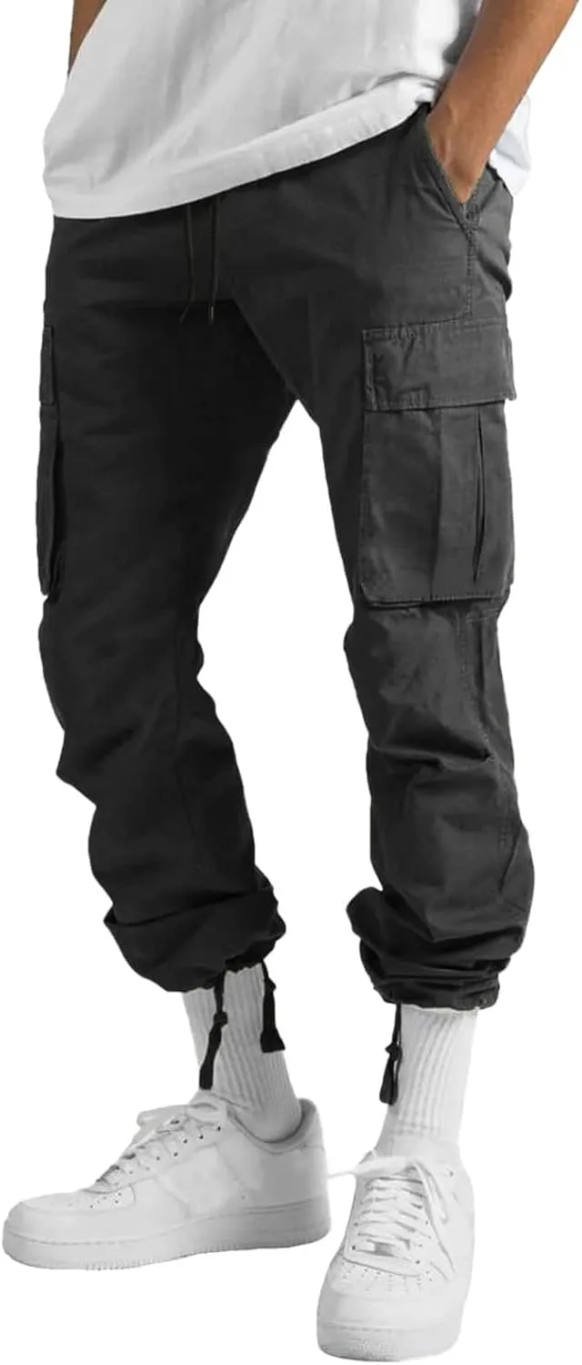 Mens Cargo Sweatpants Casual Jogging Sports Elastic with Pockets Men's Men's Pants Heavyweight Fleece Cargo