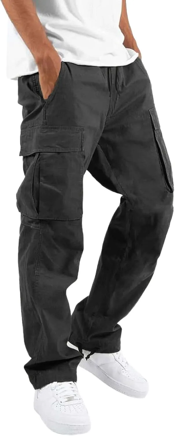 Mens Cargo Sweatpants Casual Jogging Sports Elastic with Pockets Men's Men's Pants Heavyweight Fleece Cargo