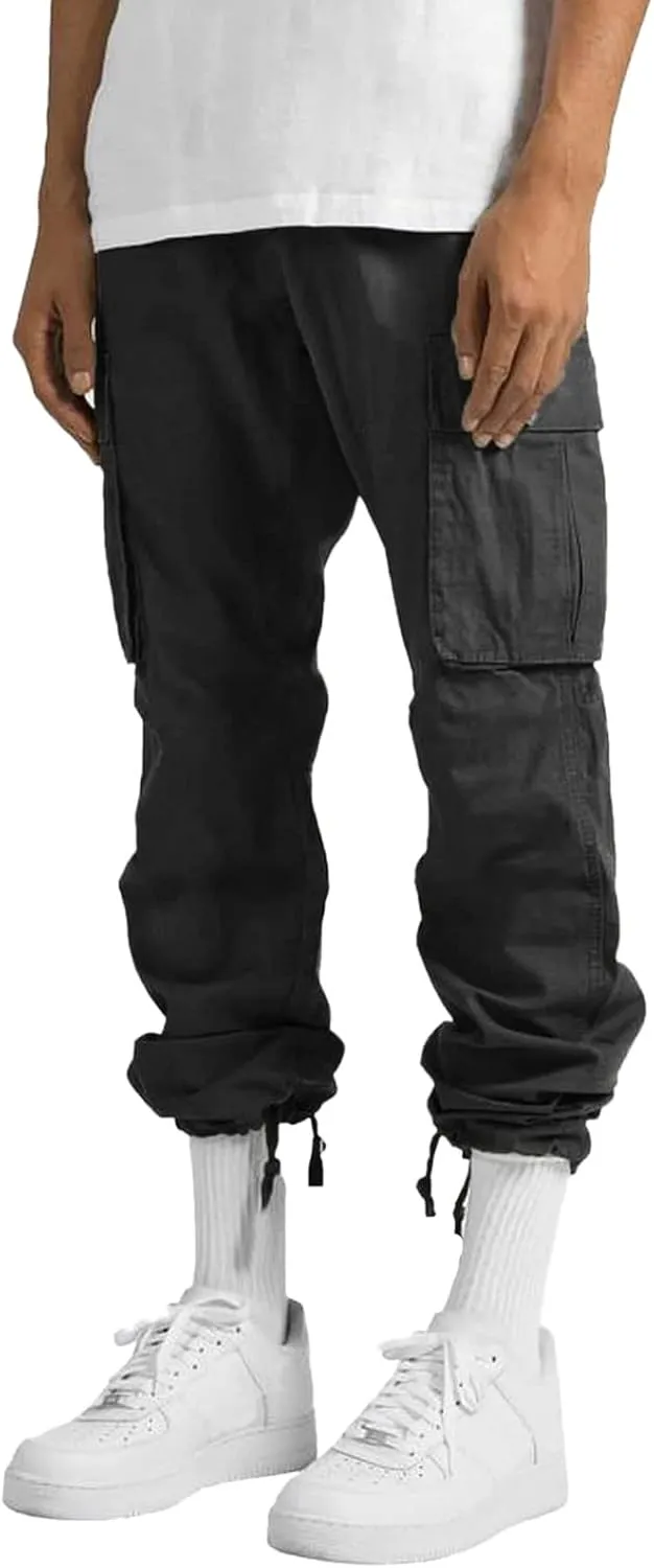 Mens Cargo Sweatpants Casual Jogging Sports Elastic with Pockets Men's Men's Pants Heavyweight Fleece Cargo